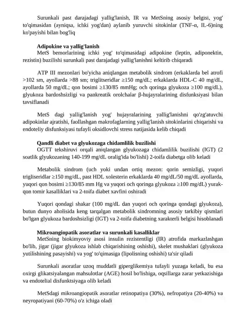 Metabalitik sindrom kelib chiqishining biokimyoviy asoslari va asoratlari 4