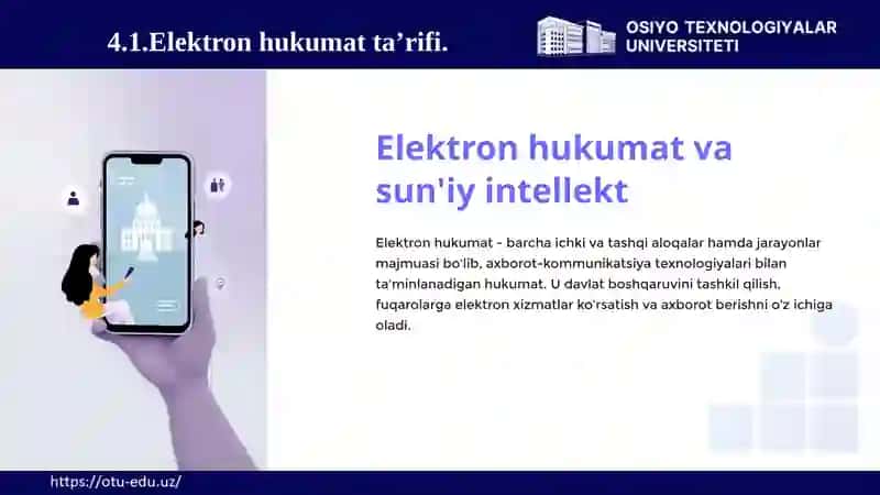Elektron hukumat.O‘zbekistoniqtisodiyrivojlanishiningyangimodelidasun’iyintellekt.Kiberxavfsizlik 4