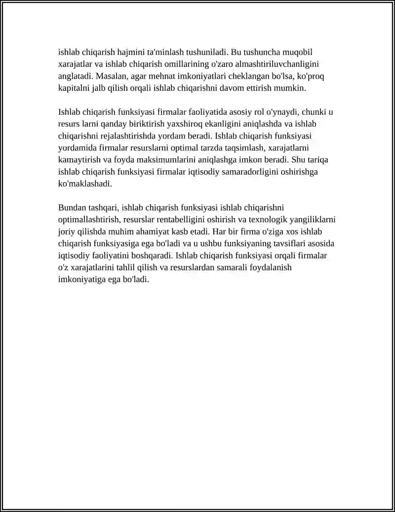 Ishlab Chiqarish Funksiyasi va Firmalar Faoliyatida Uning Qo'llanilishi 4