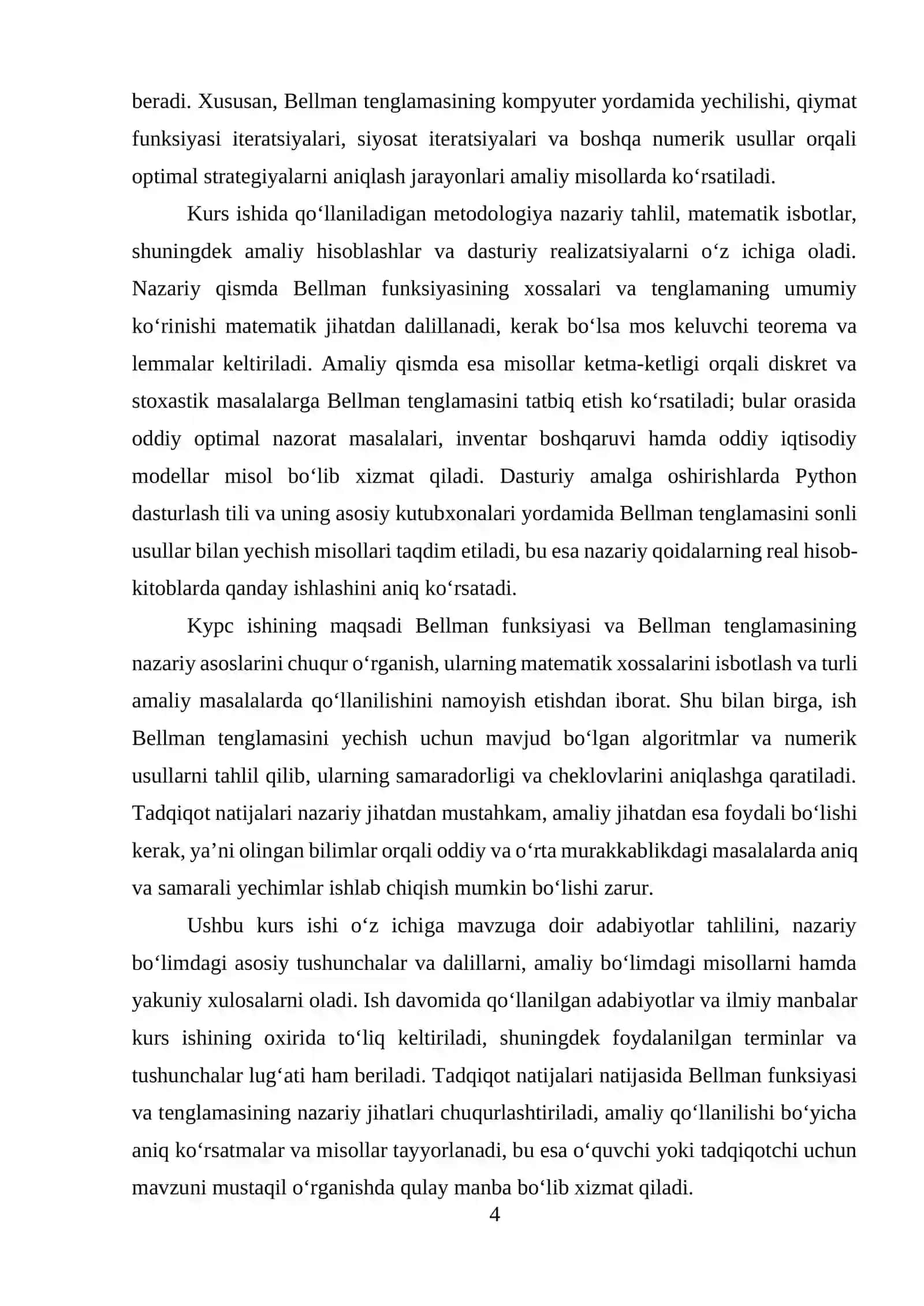 Bellman funksiyasi va tenglamasi 4