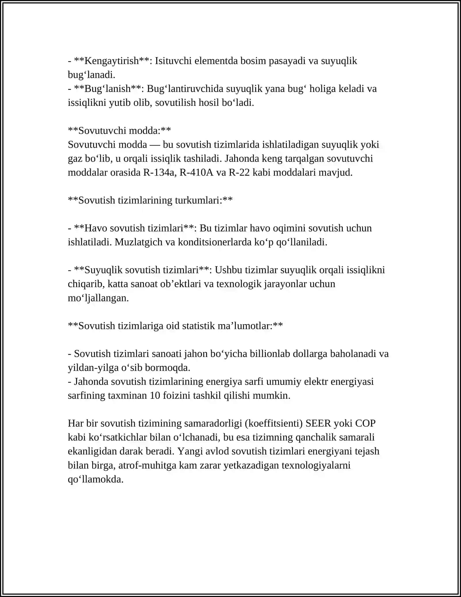 SOVUTISH TIZIMI NOSOZLIKLARI,TIZIMI TS VA JT ISHLARI TEXNOLOGIYASI 4