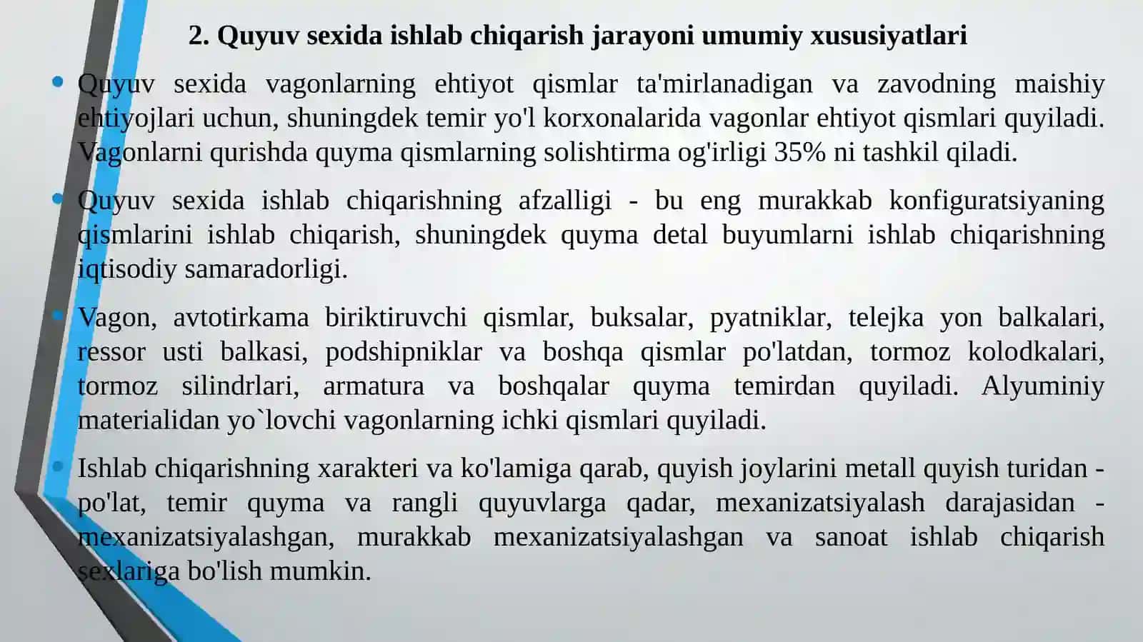Vagonlarni ta'mirlash korxonalarining sexlari va xizmat ko'rsatish xo'jaliklarining tarkibi 4