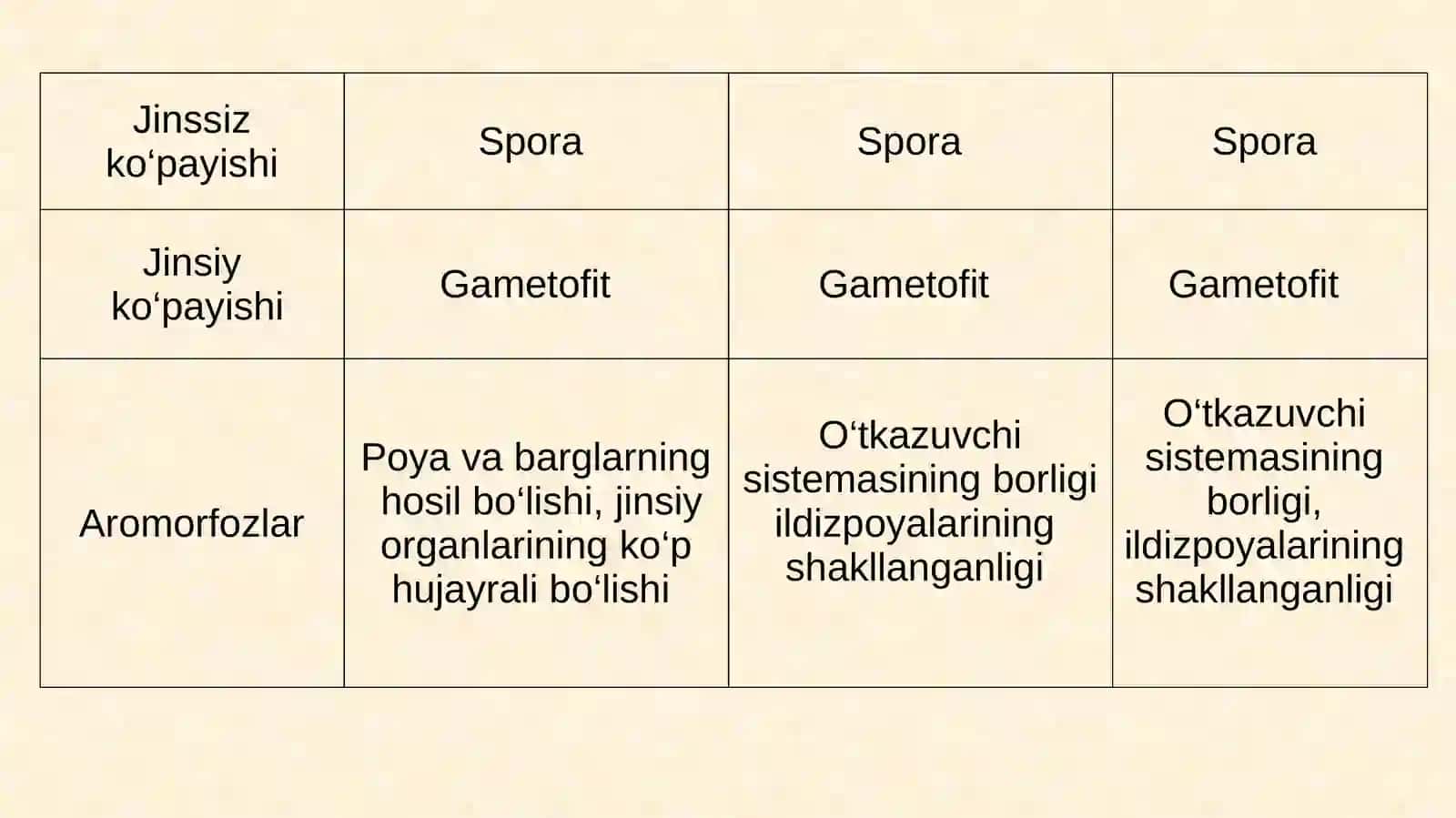 Sporalio‘simliklar, ochiq urug‘li vagullio‘simliklar misolida aromorfoz, idioadaptatsiyalar 4