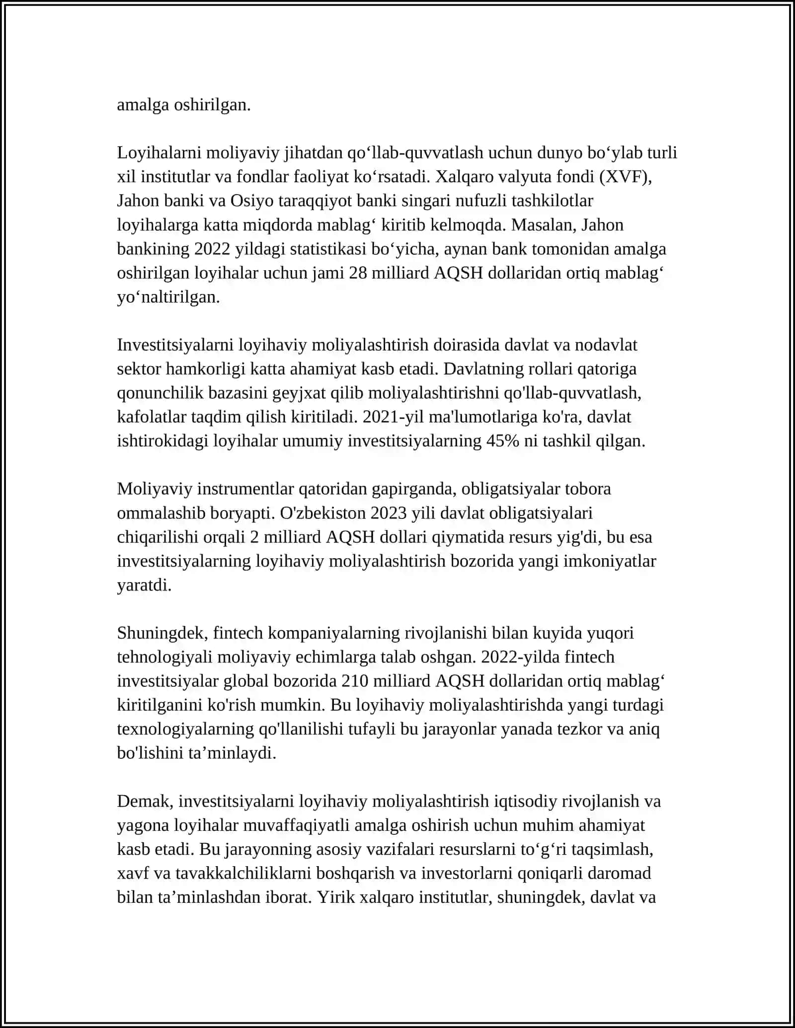 INVESTITSIYALARNI LOYIHAVIY MOLIYALASHTIRISH 4
