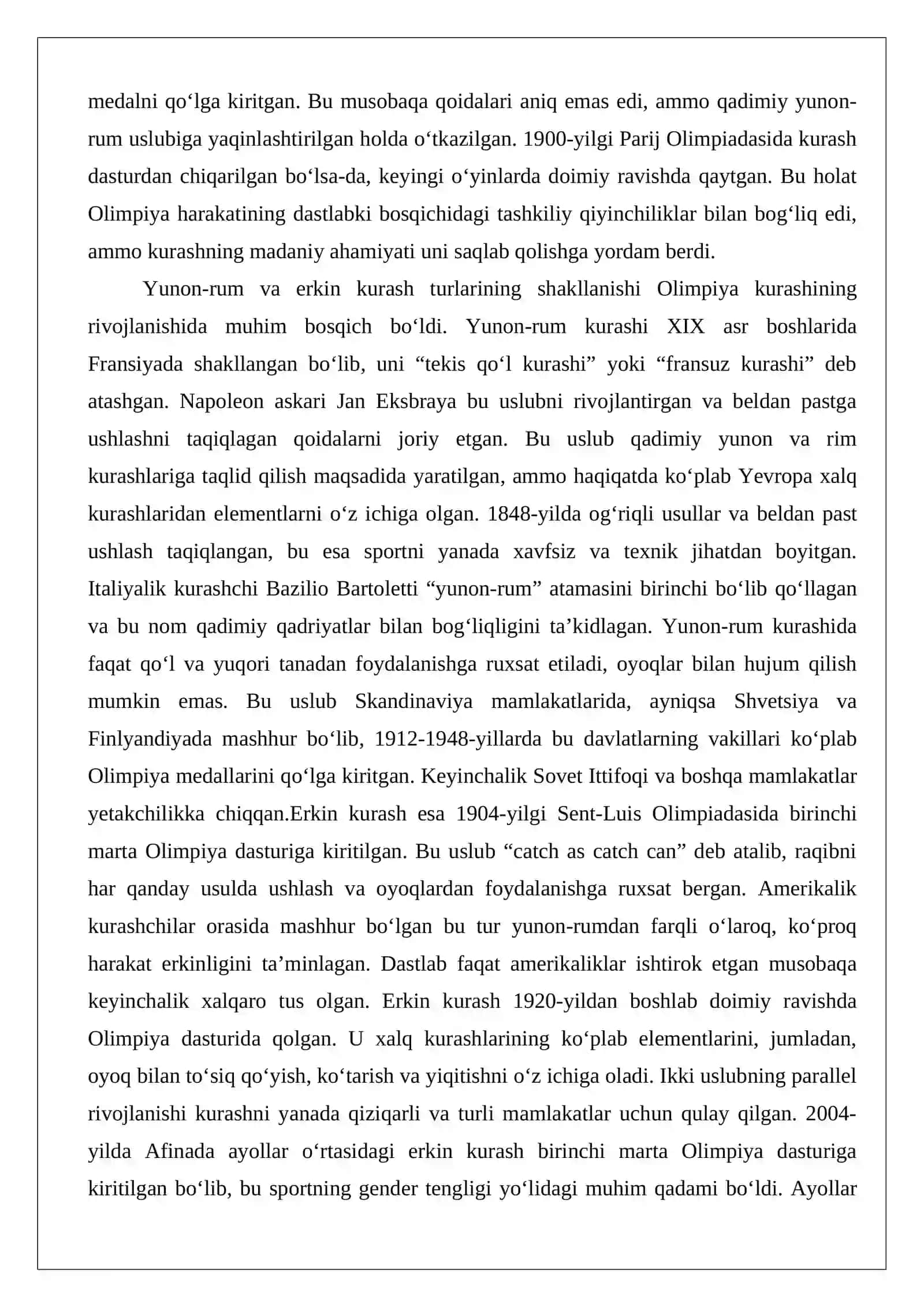 Kurash turi bo‘yicha Olimpiada o‘yinlarining o‘tkazilishi. 4