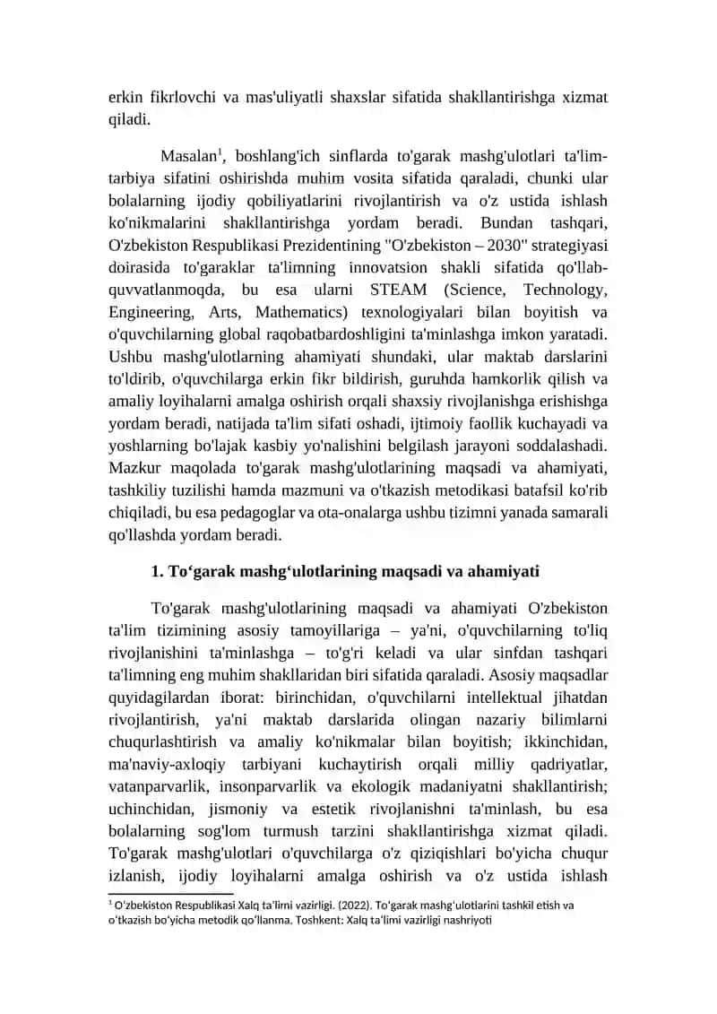 To'garak mashg'ulotlarining tashkiliy tuzilishi va mazmuni 4