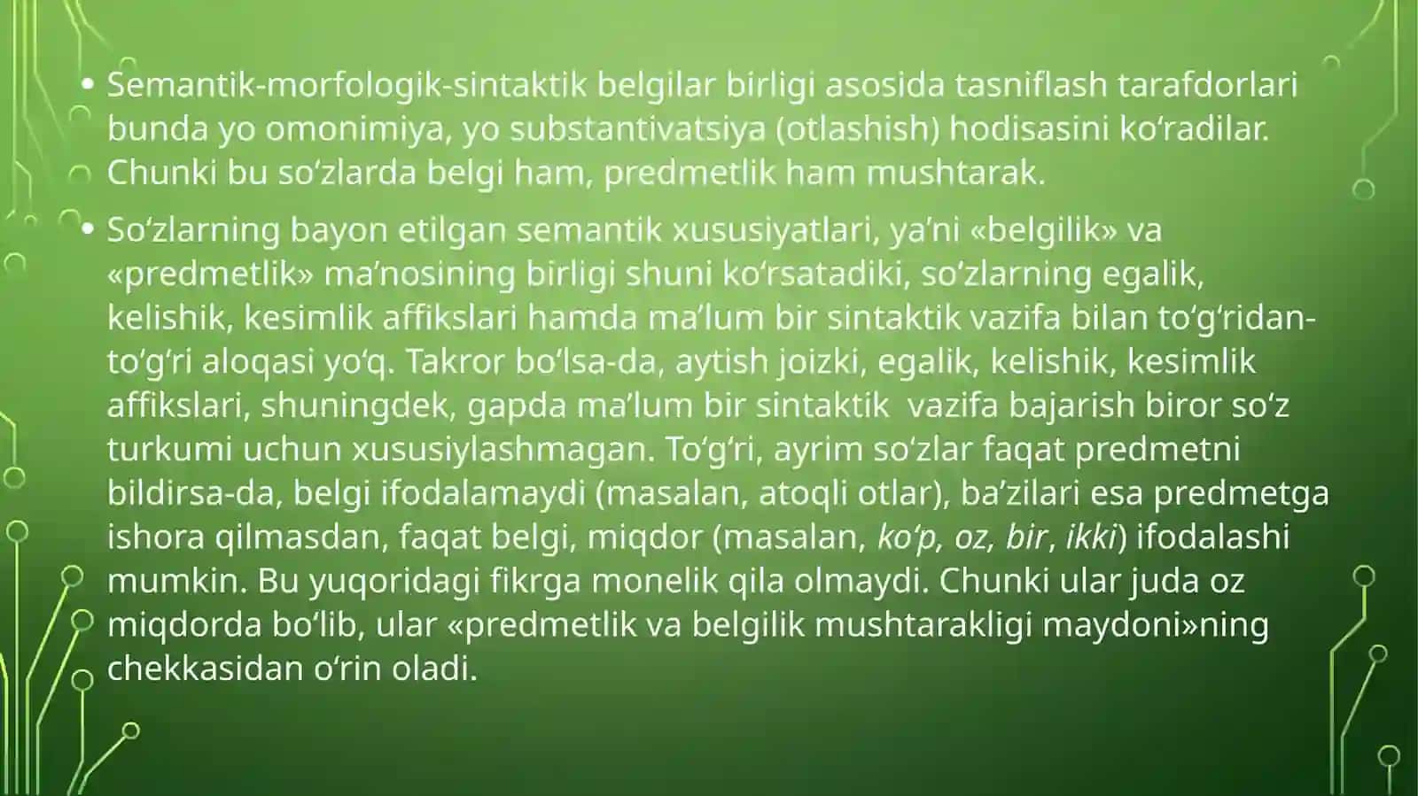 So‘zning grammatik ma’nolari va so‘z turkumlari tasnifi bo‘yicha mashqlar bajarish 4