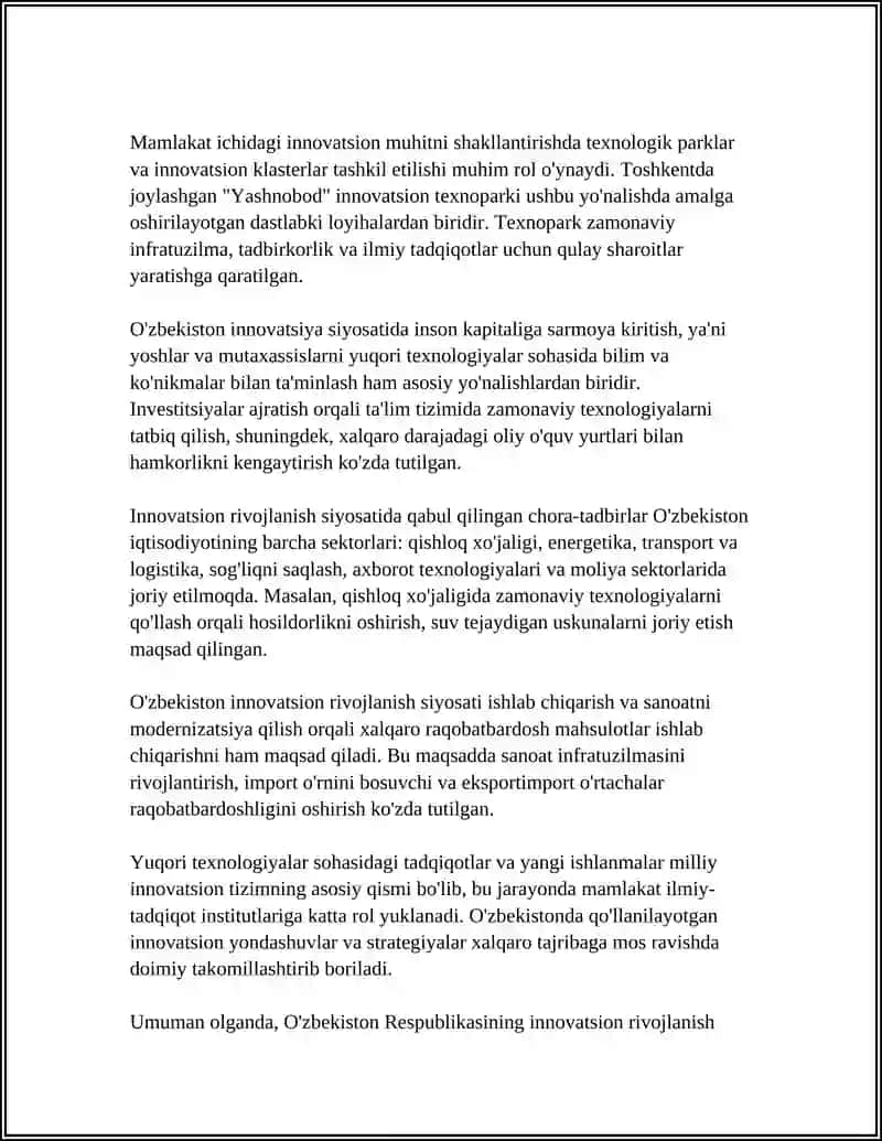 O’zbekiston Respublikasi Rivojlanishining Innovatsion Salohiyati 4