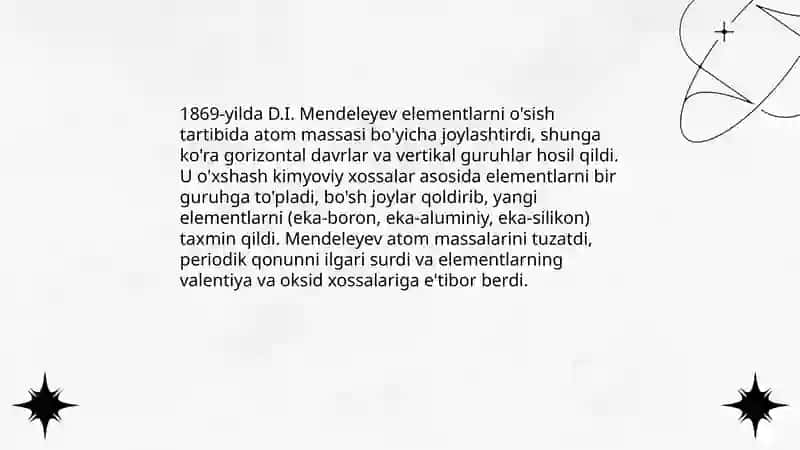 Mendeleyevning elementlar davriy sistemasi va davriy qonunining shakllanish tarixi 4