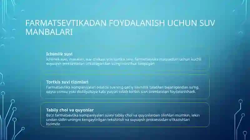 Farmasevtika sohasida qo'llaniladigan suvni tayorlash bosqichlari va to'zalash 4