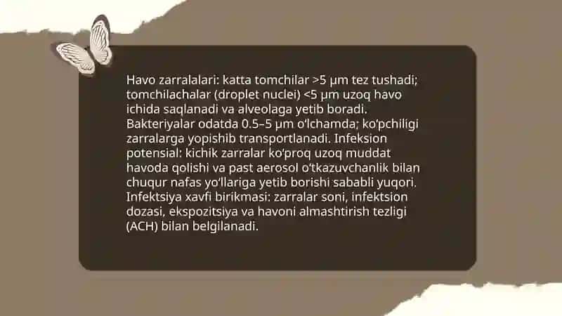 Kasalxona ichi infeksiyalarini kelib chiqishi uchun havoning bakterial iflolanganligini ahamiyati 4