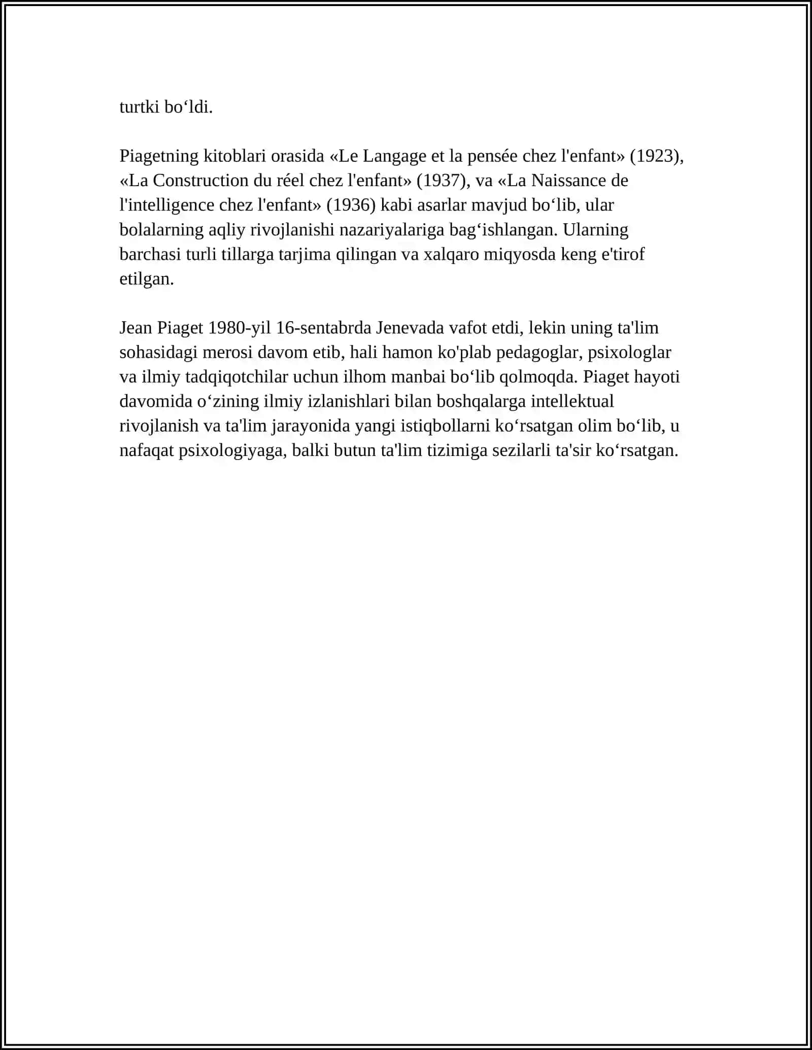 Jean Peagetning hayoti va biografik ma'lumotlari 4