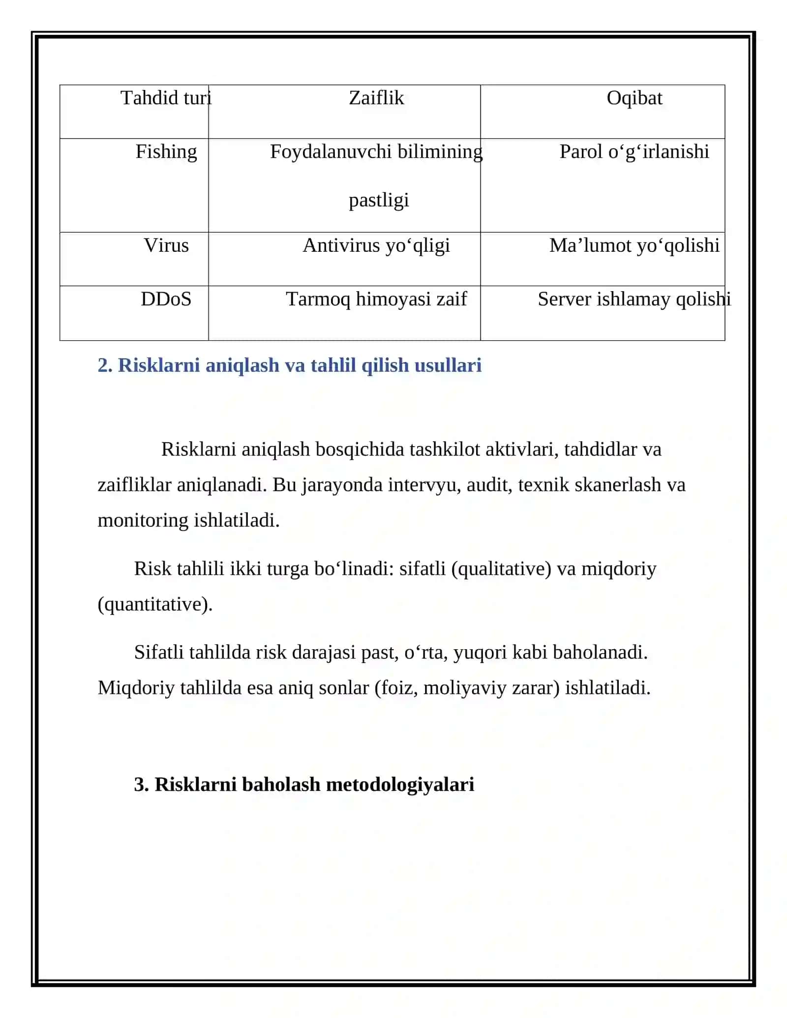Kiberxavfsizlik asoslari fanidan kiberxavhsizlikda risklarni baholashni organish 4