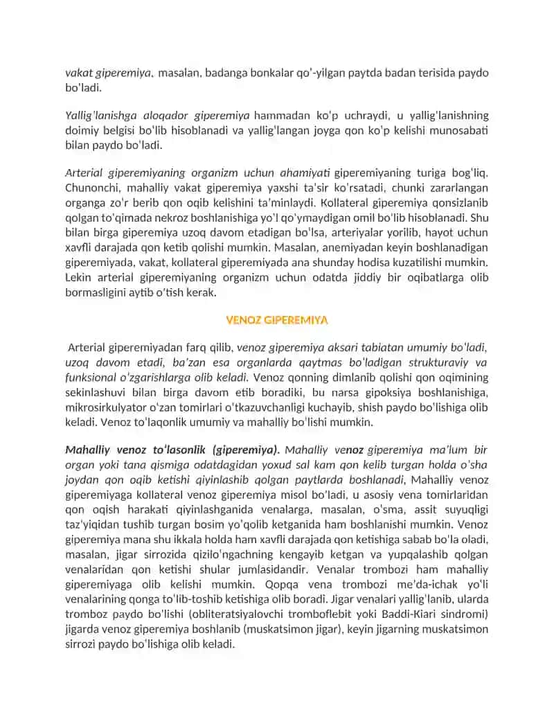 Gemodinamika  buzilishi, tromboembolik kasalliklar va shok. Giperemiya va dimlanish. 4