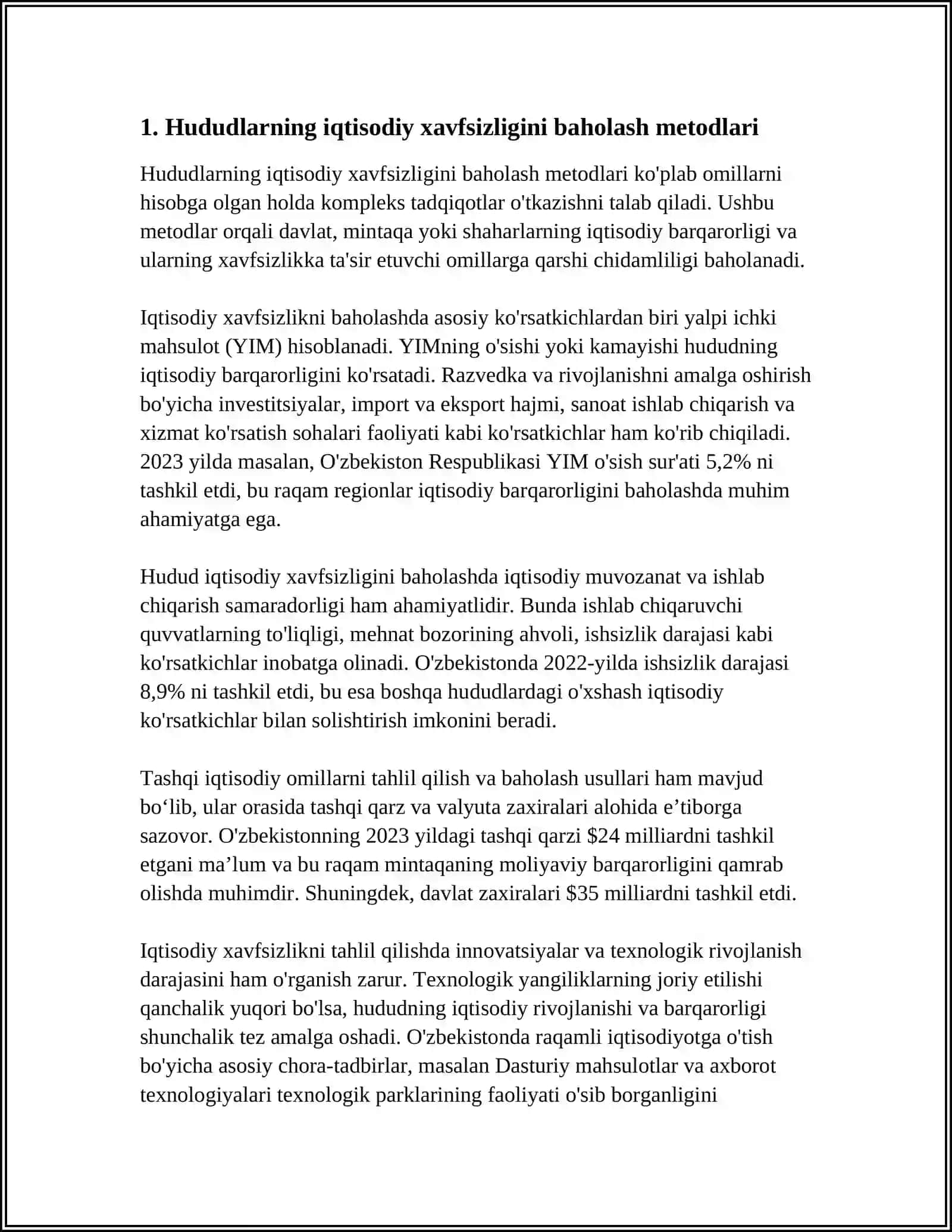 MAMLAKAT HUDUDLARINING IQTISODIY XAVFSIZLIGINI TA'MINLASH MASALALARI 4