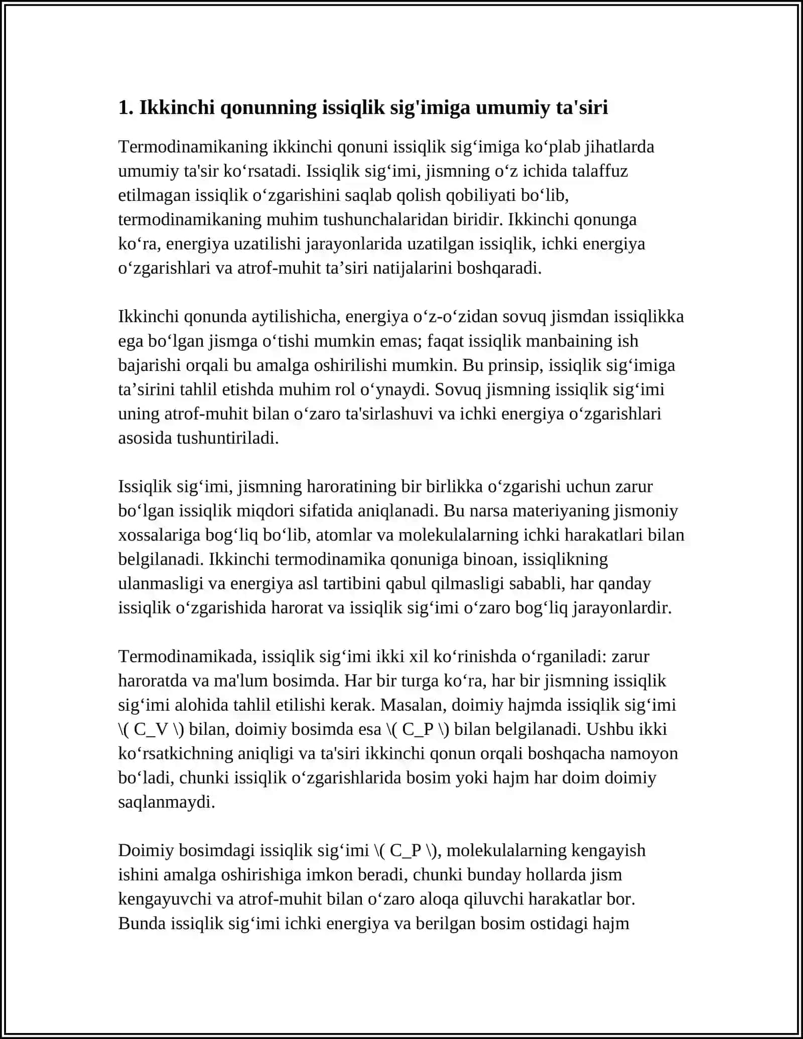 TERMODINAMIKA 2 QONUNINI ISSIQLIK SIG'IMGA TATBIQ QILING 4