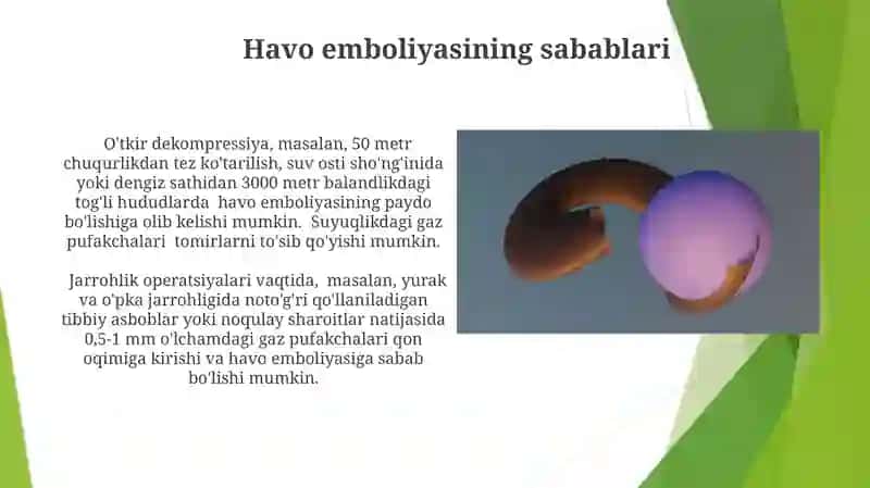 Suyuqlilarning sirt tarangligi. Havo va gaz emboleyasi 4
