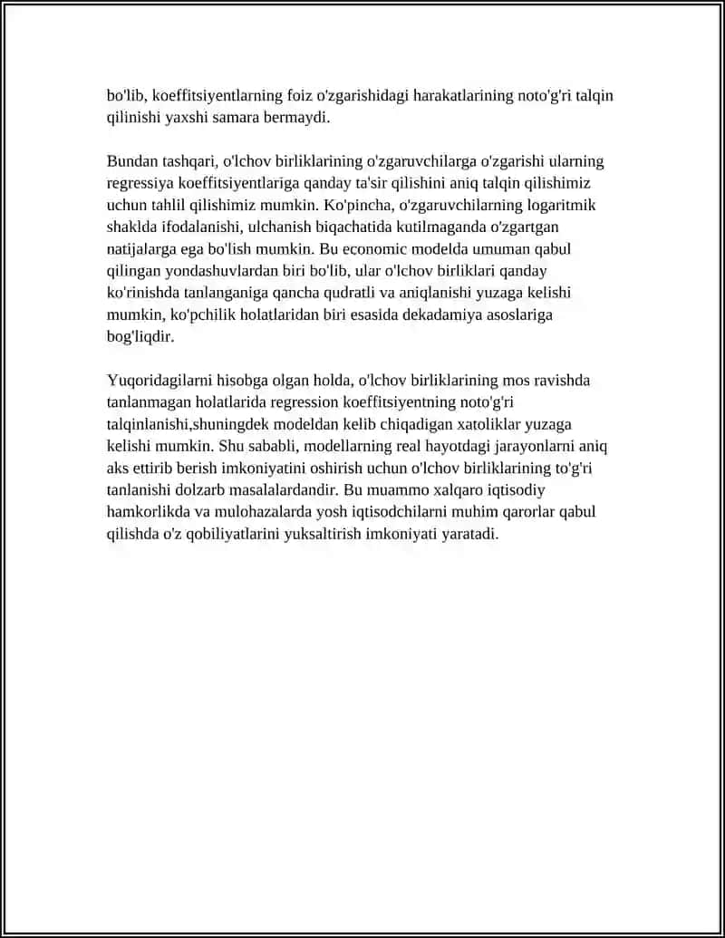EKONOMETRIK MODELLASHTIRISHDA O'LCHOV BIRLIKLARINI TANLASH MUAMMOLARI 4