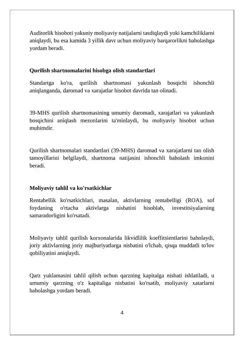 Qurilish korxonalarida yakuniy moliyaviy natijalar hisobi 4