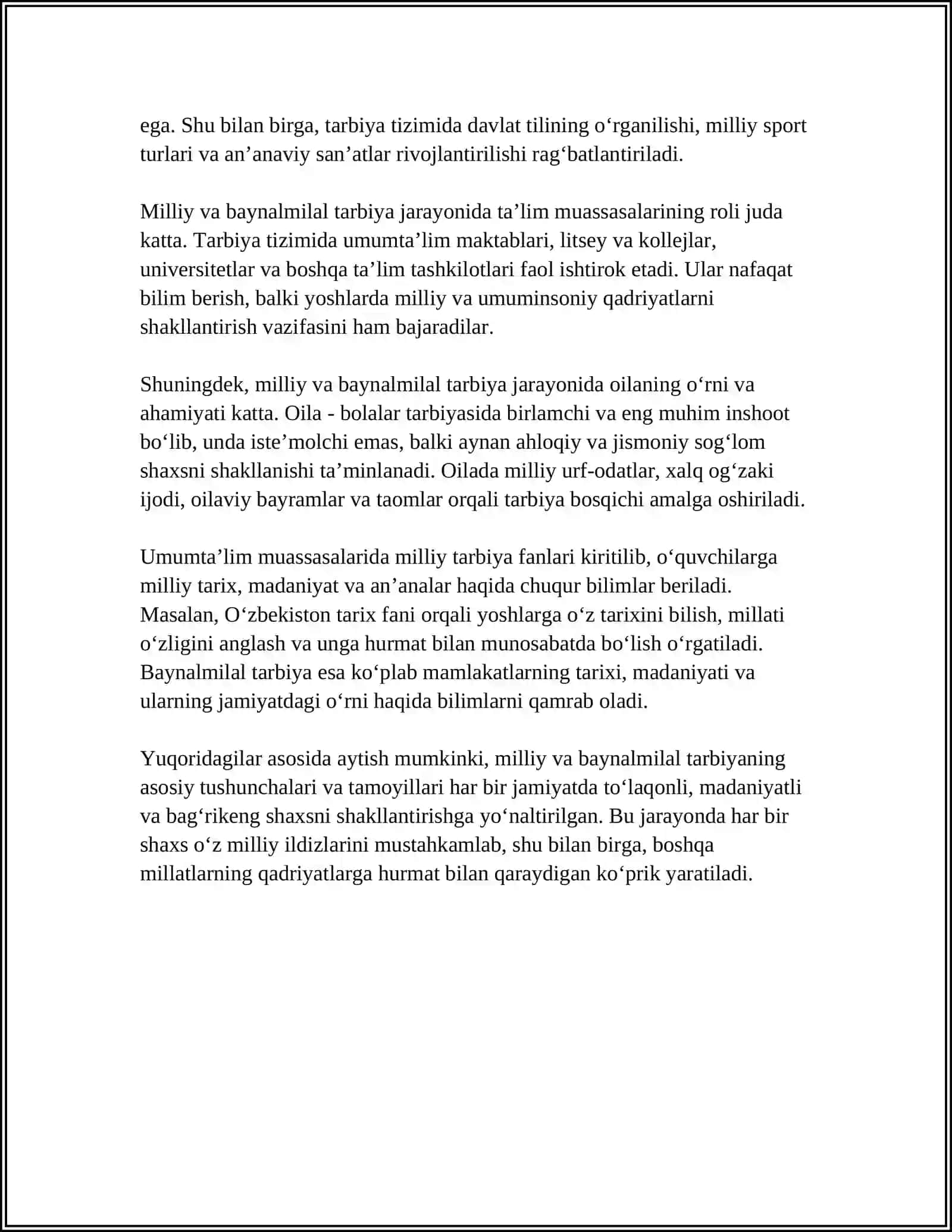 MILLIY TARBIYANING BAYNALMINAL TARBIYA BILAN UYG'UNLIGI 4
