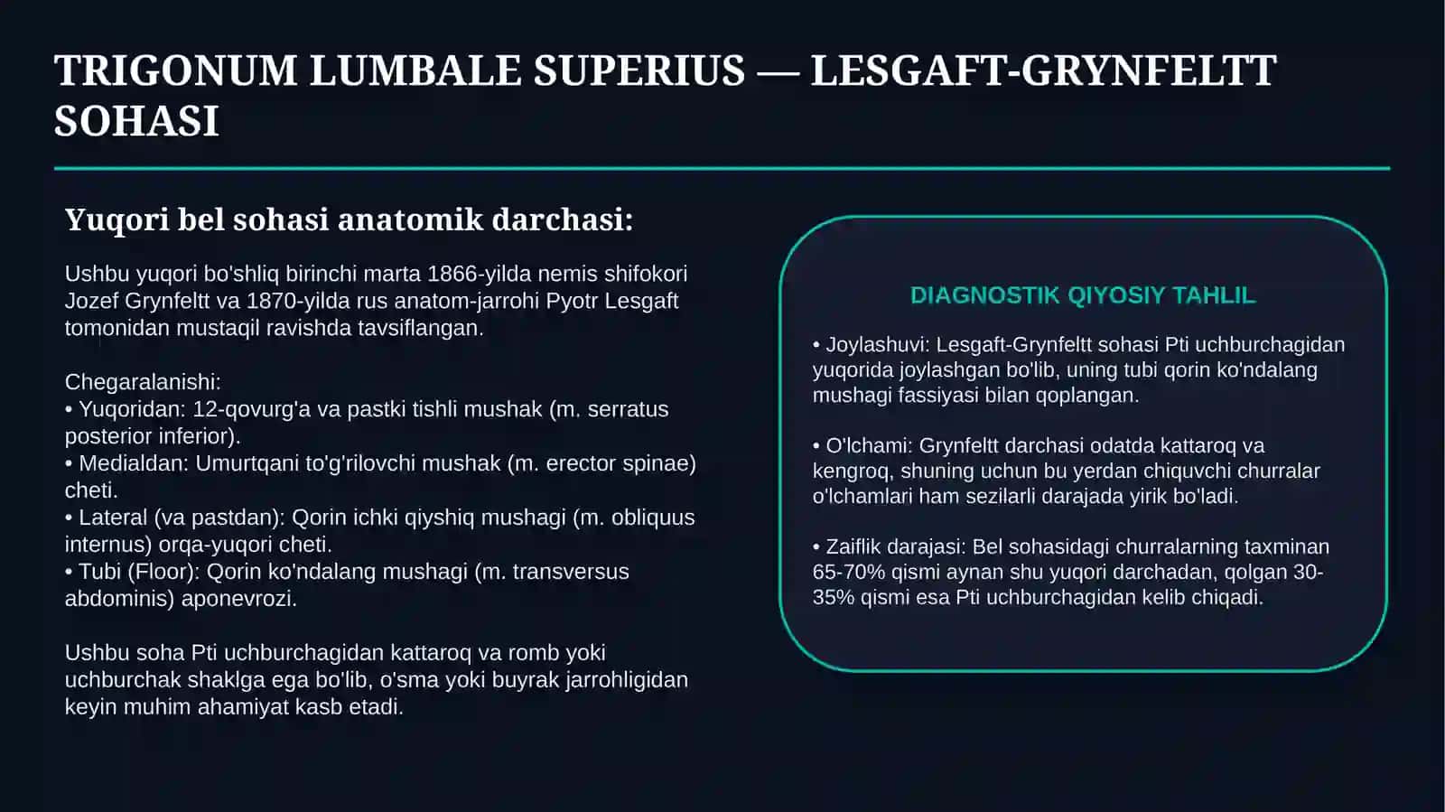 PTI UCHBURCHAGI VA BEL SOHASI CHURRALARI — ANATOMIYASI, TASHXISI VA DAVOLASH | 15 SLAYDLI TAQDIMOT 4