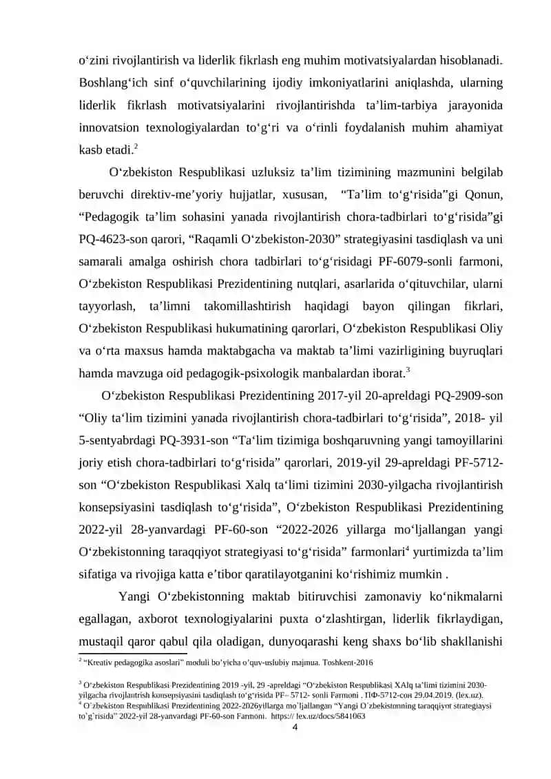 BОSHLАNGʼIСH SINF ОʼQUVСHILАRIDА LIDЕRLIK QОBILIYАTINI SHАKLLАNTIRISH 4