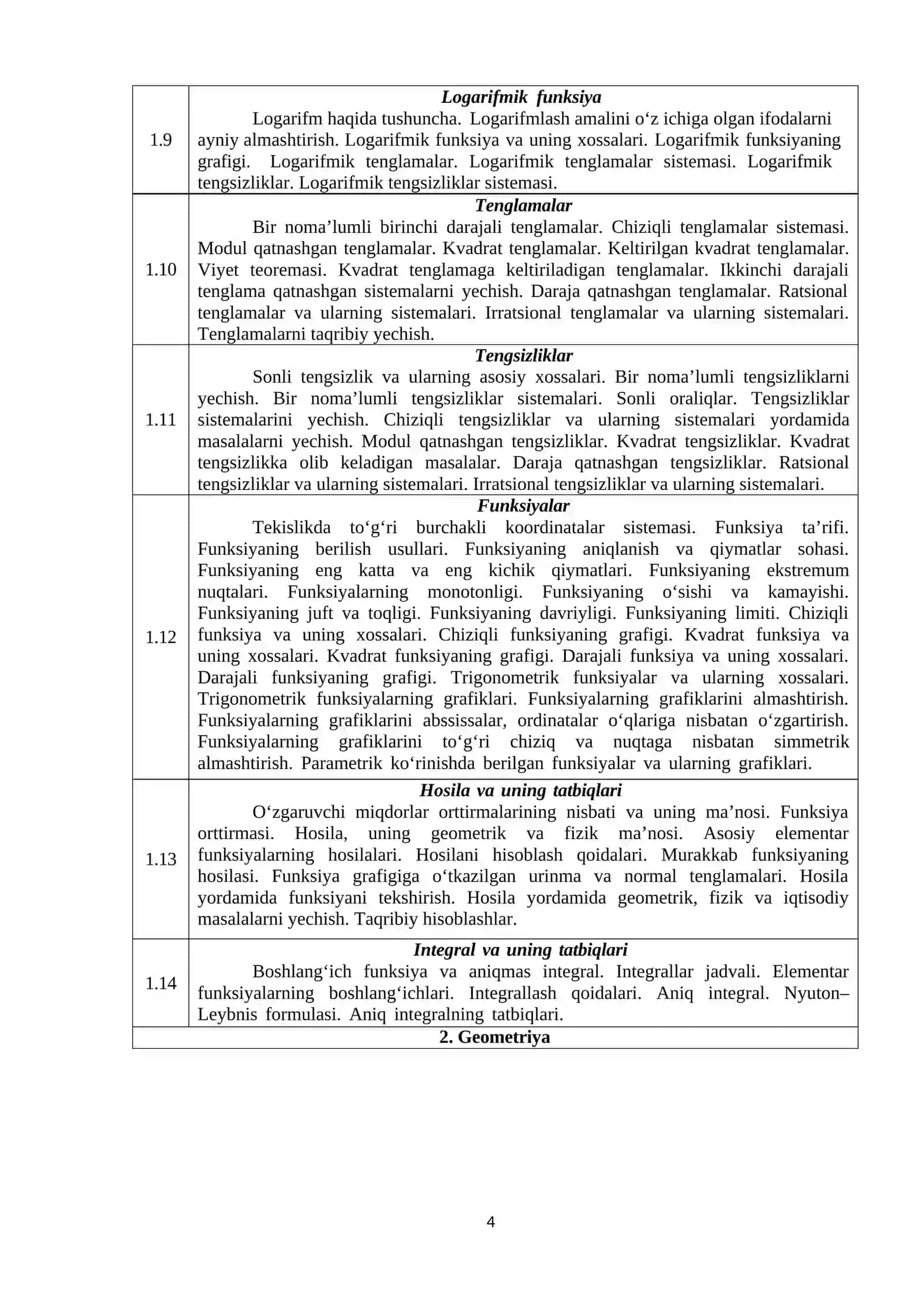 2025-YIL OLIY TA’LIM MUASSASALARI BAKALAVRIATIGA KIRISH TEST SINOVLARIDA MATEMATIKA FANIDAN FOYDALANILADIGAN TEST VARIANTI TAFSILOTLARI 4