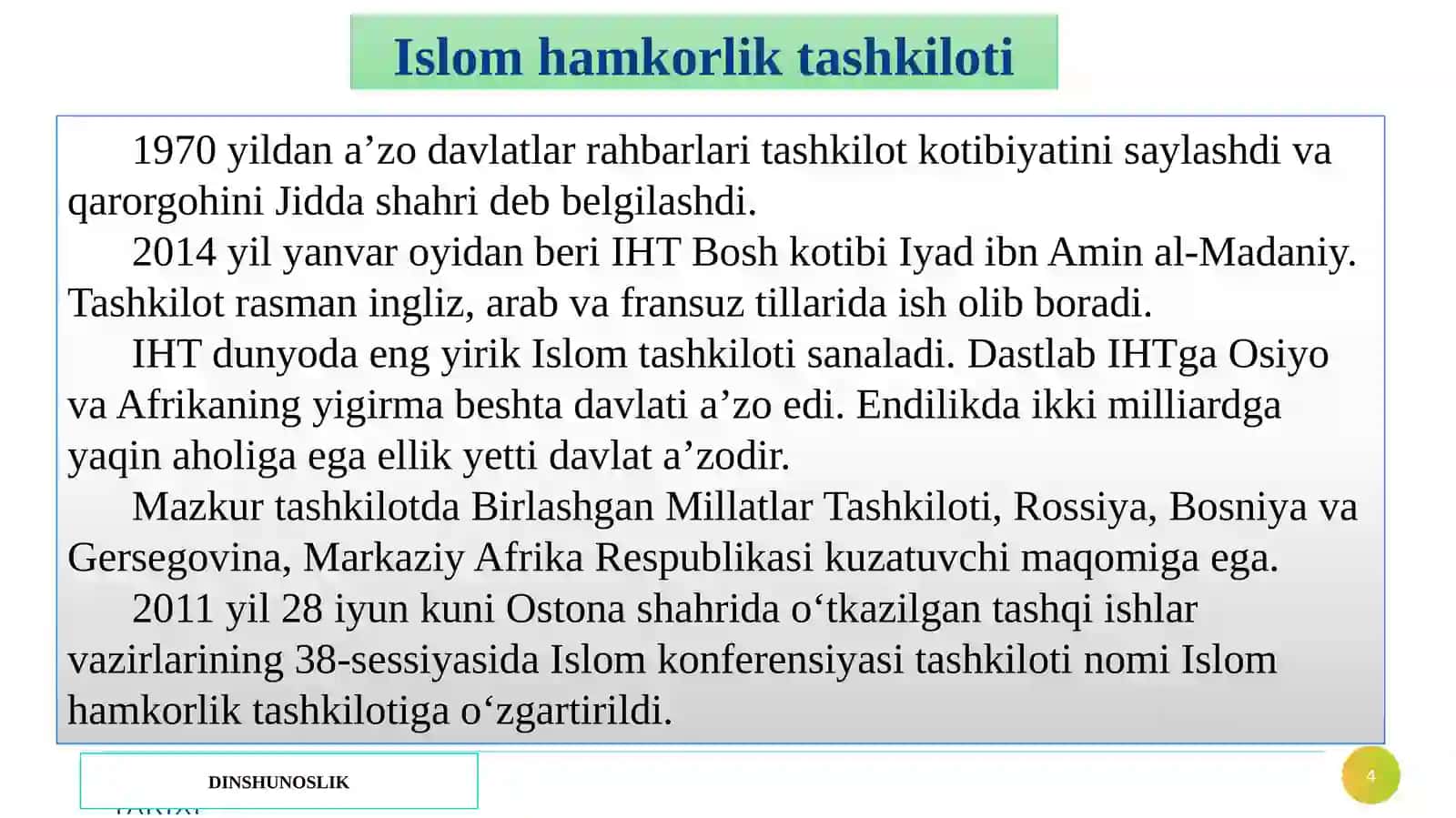 FALSAFA KAFEDRASI - DINSHUNOSLIK 4
