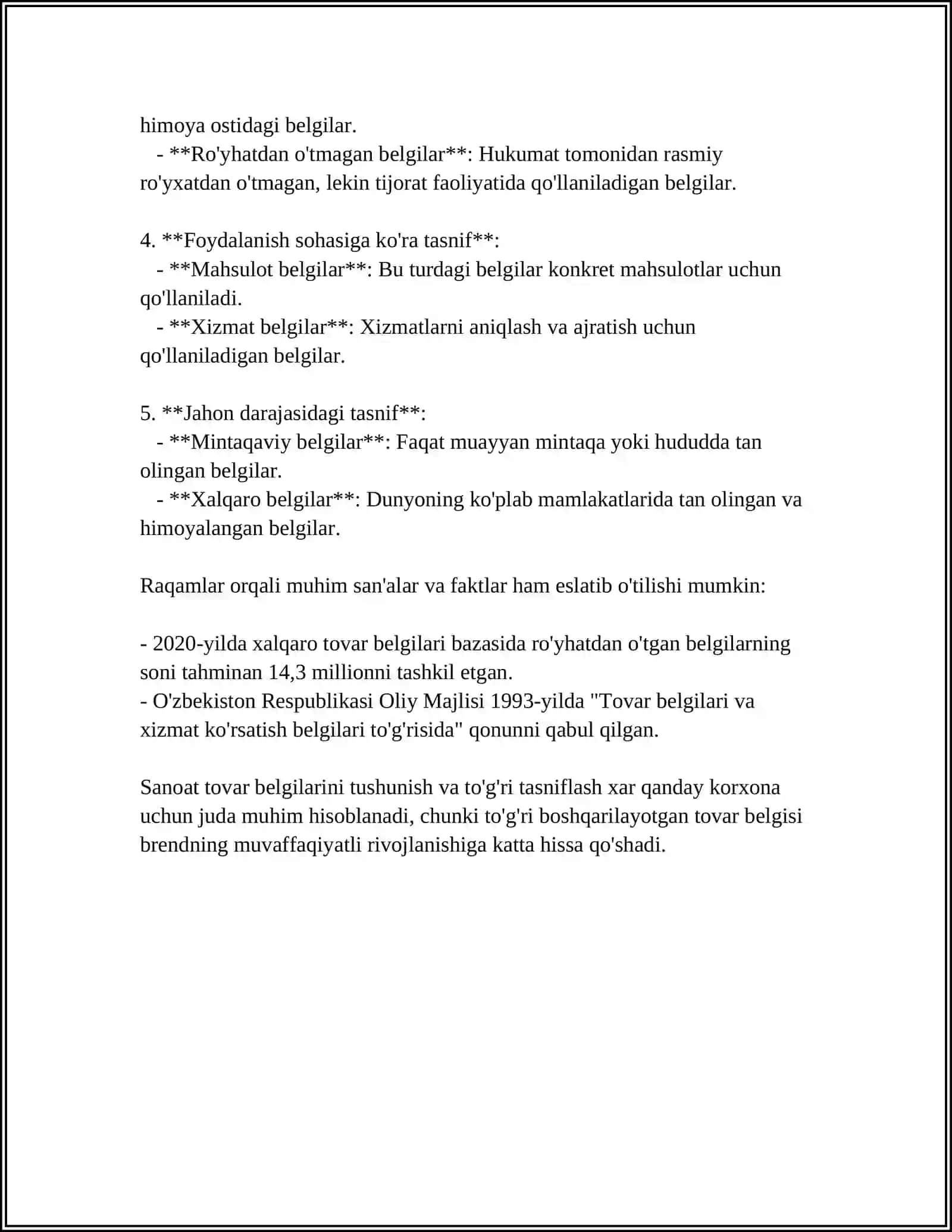 SANOAT TOVAR BELGILARINING TURLARI VA ULARGA QO'YILADIGAN LOYIHALARNI TUZISH TALABLARI 4
