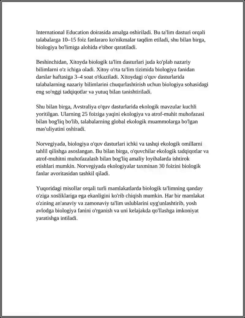 CHET ELLARDAGIU BIOLOGIK TA'LIMNING O'ZIGA XOSLIGI 4