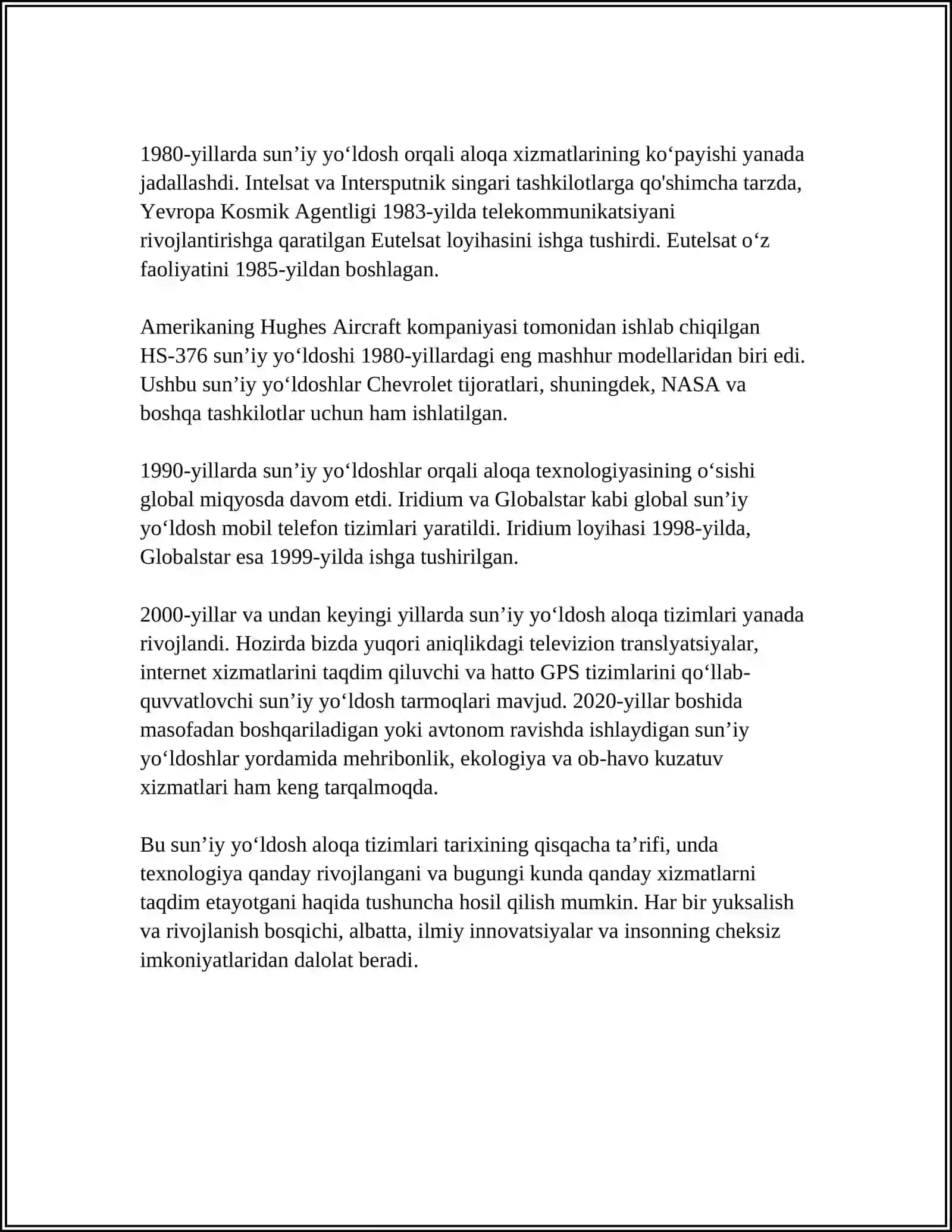 SUNʼIY YOʻLDOSH ALOQA TIZIMLARI VA ULARNING RIVOJLANISHI 4