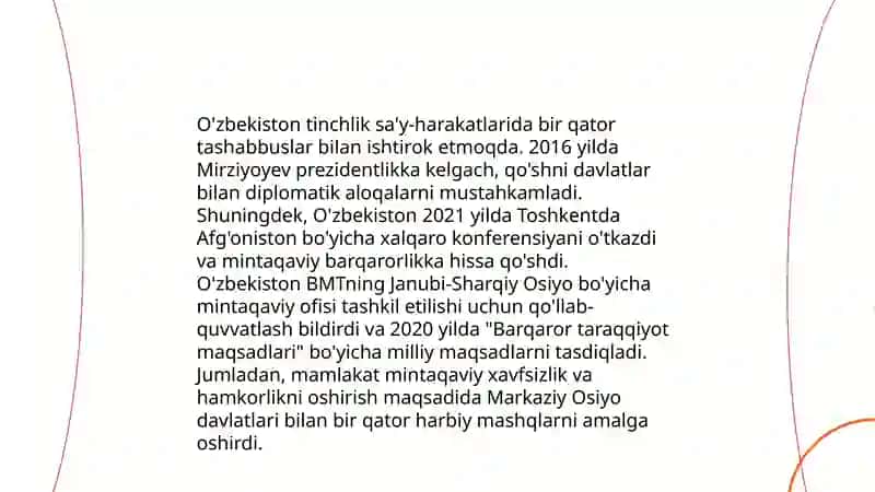O'zbekistonning Markaziy Osiyoda tinchlik va barqarorlikni ta'minlashdagi o'rni Zokirxo'jayeva Xalima Toirxoʻja qizi. 4