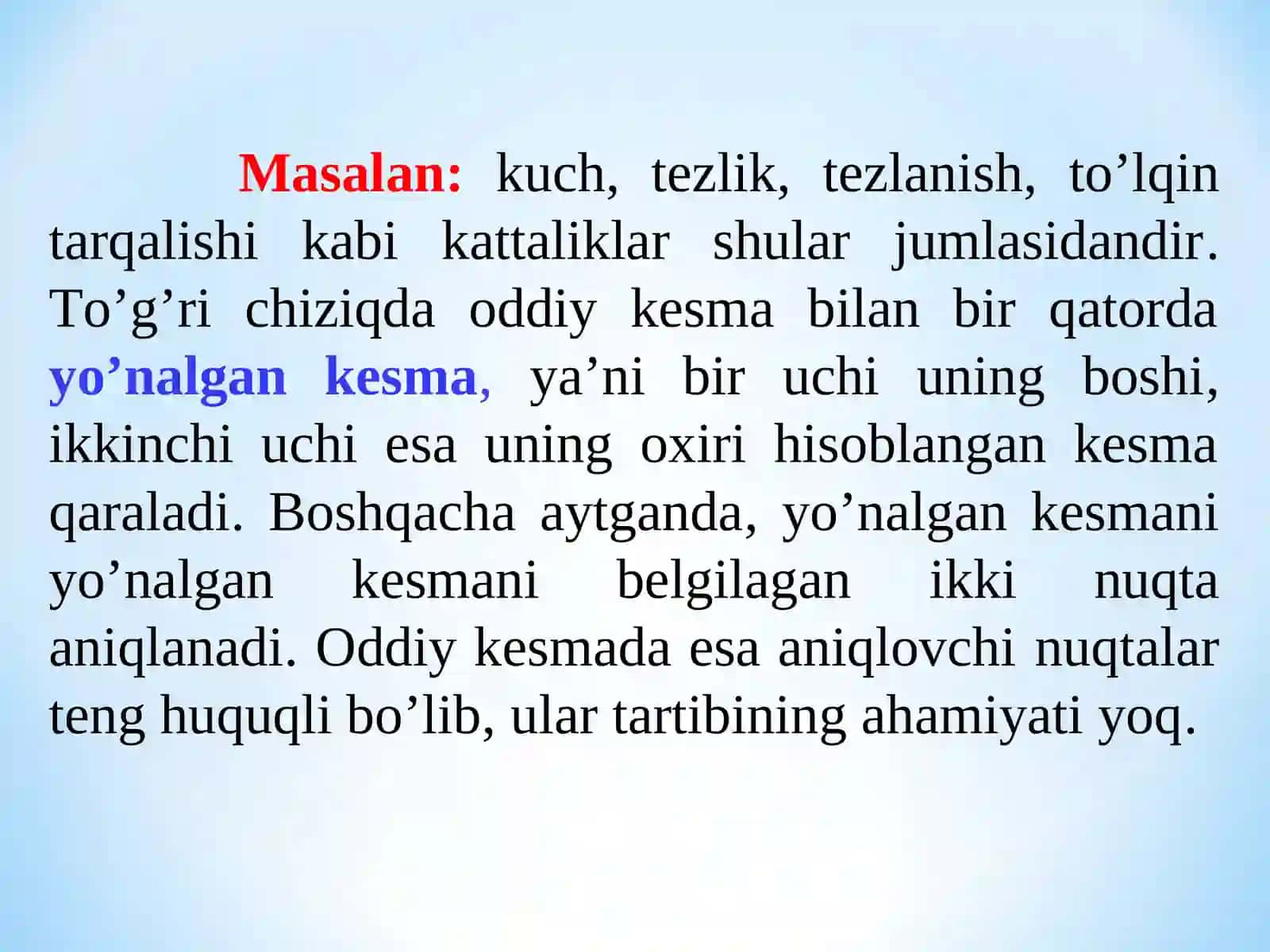 Tekislikda va fazoda vektorlar. Vektorning skalyar, vektor, aralash ko’paytmalari, xossalari 4