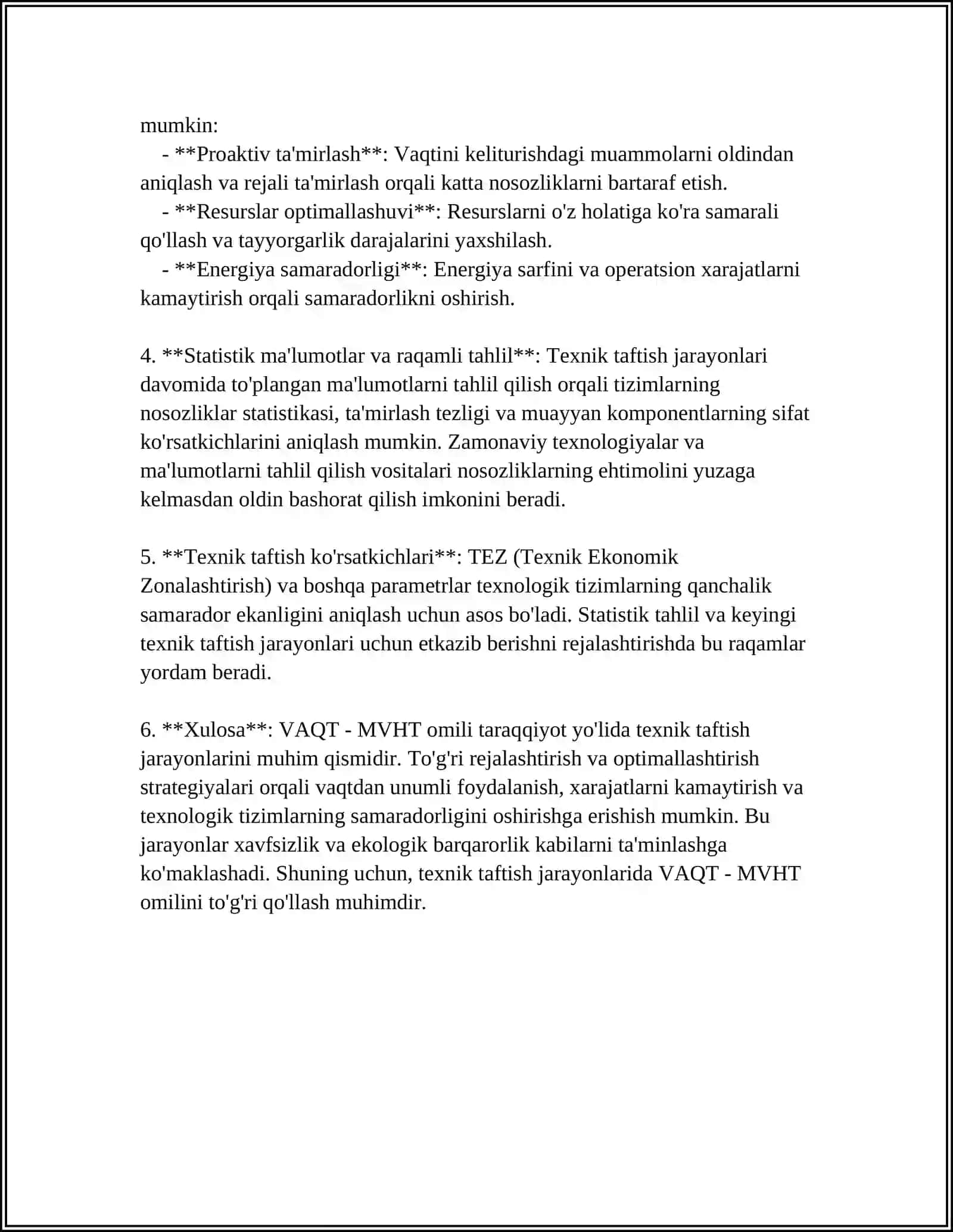 VAQT - MVHT OMILI ASOSIDA OBYEKTNING TEXNIK TAFTISH ALGORITMINI ISHLAB CHIQISH 4