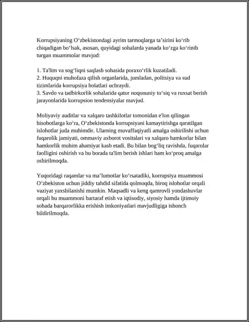 O'ZBEKISTON RESPUBLIKASINING KORRUPSIYAGA QARSHI KURASHISH SIYOSATINING AHAMIYATI 4