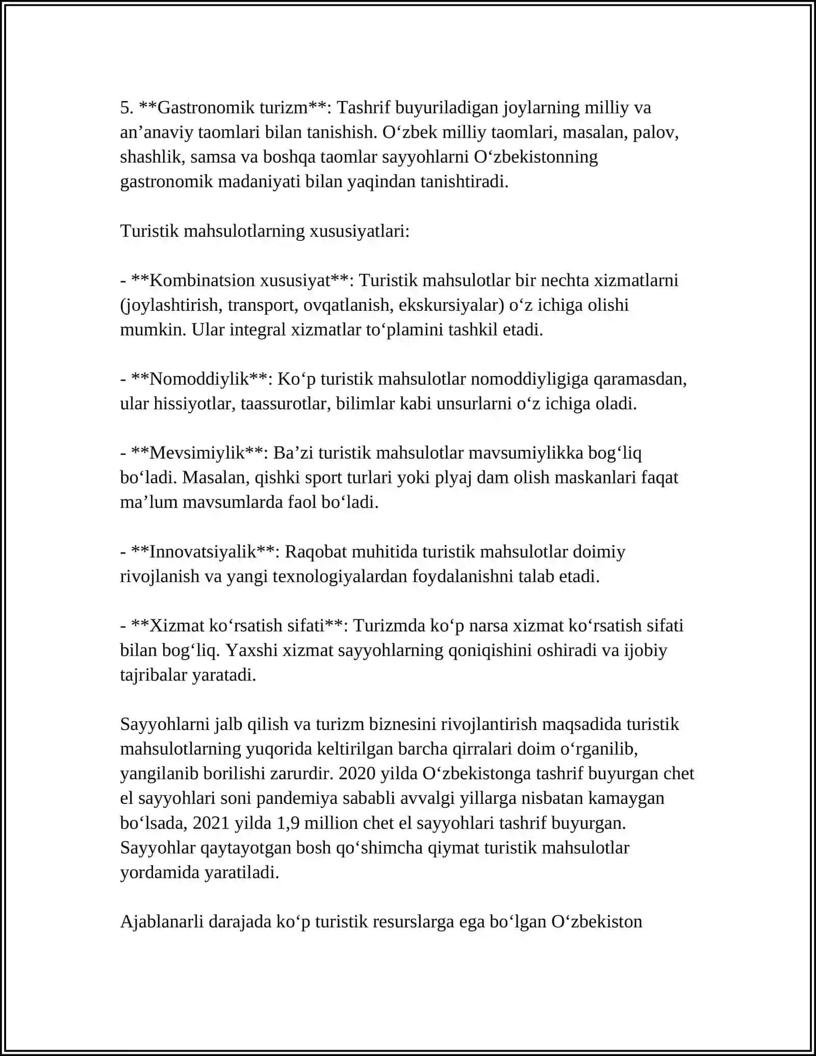 TURISTIK MAHSULOTLARGA NARX BELGILASH XUSUSIYATLARI MAVZUSIGA REFERAT 4