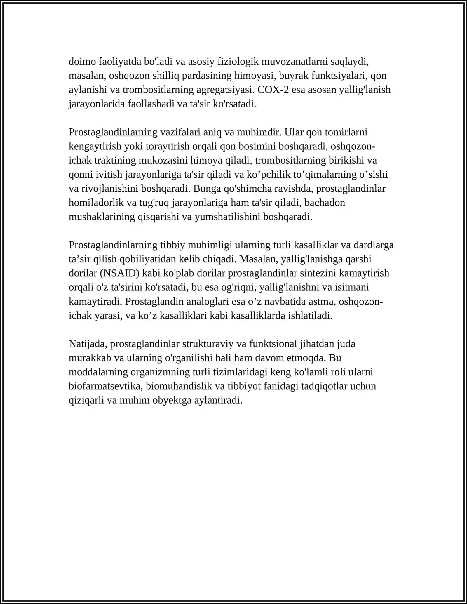 GORMONOIDLAR. PROSTAGLANDINLAR VA ULARNING BIOLOGIK AHAMIYATI 4