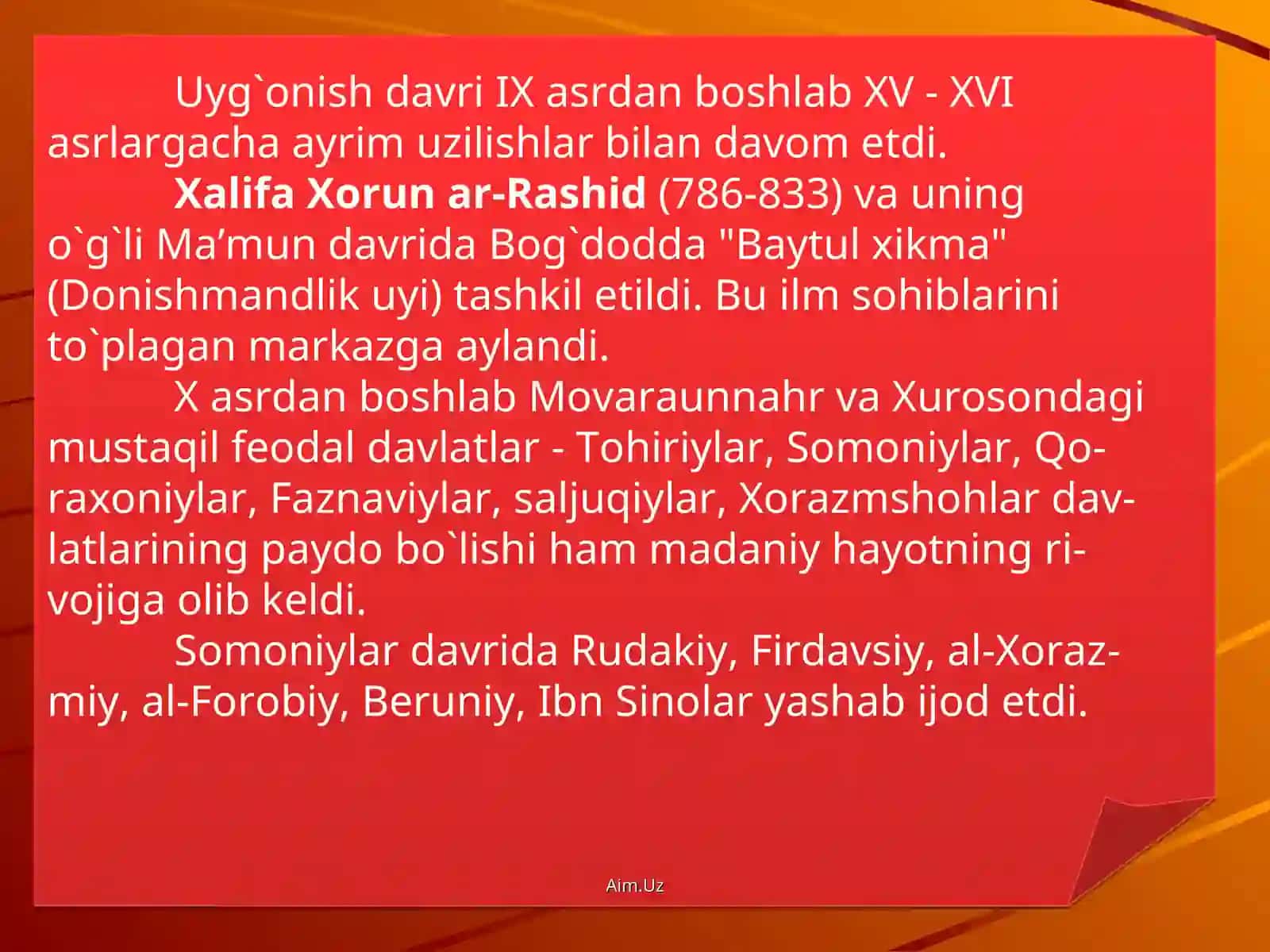 IX asrdan XIV asrning birinchi yarmigacha tarbiya,maktab va pedagogik fikrlar 4