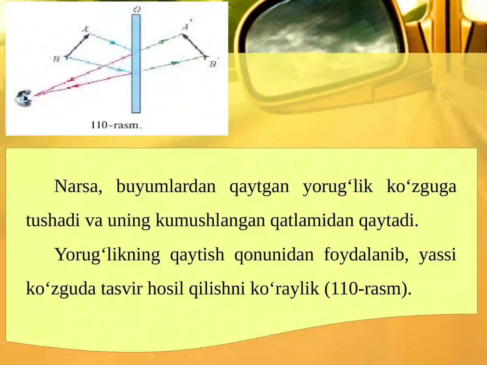 6-sinf Fizika fanidan Yassi ko'zgu dars taqdimoti 4