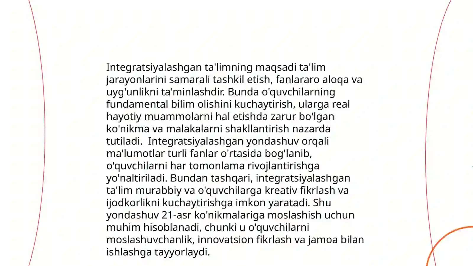 Integratsiyalashgan ta'lim amaliyotga tatbiq etish 15 list slayd tayyorlash kerak 4