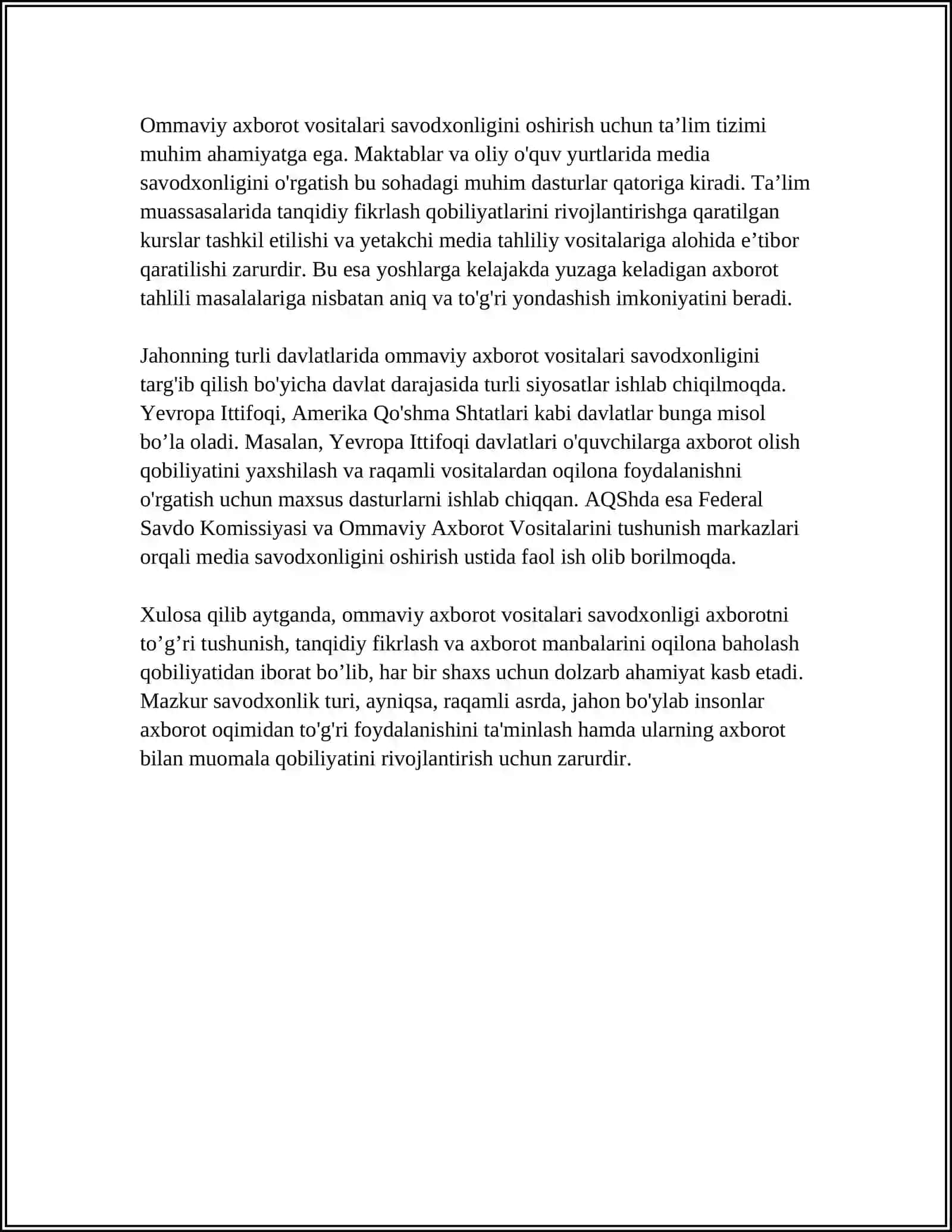 MEDIA SAVODXONLIKNI QANDAY OSHIRISH MUMKIN 4