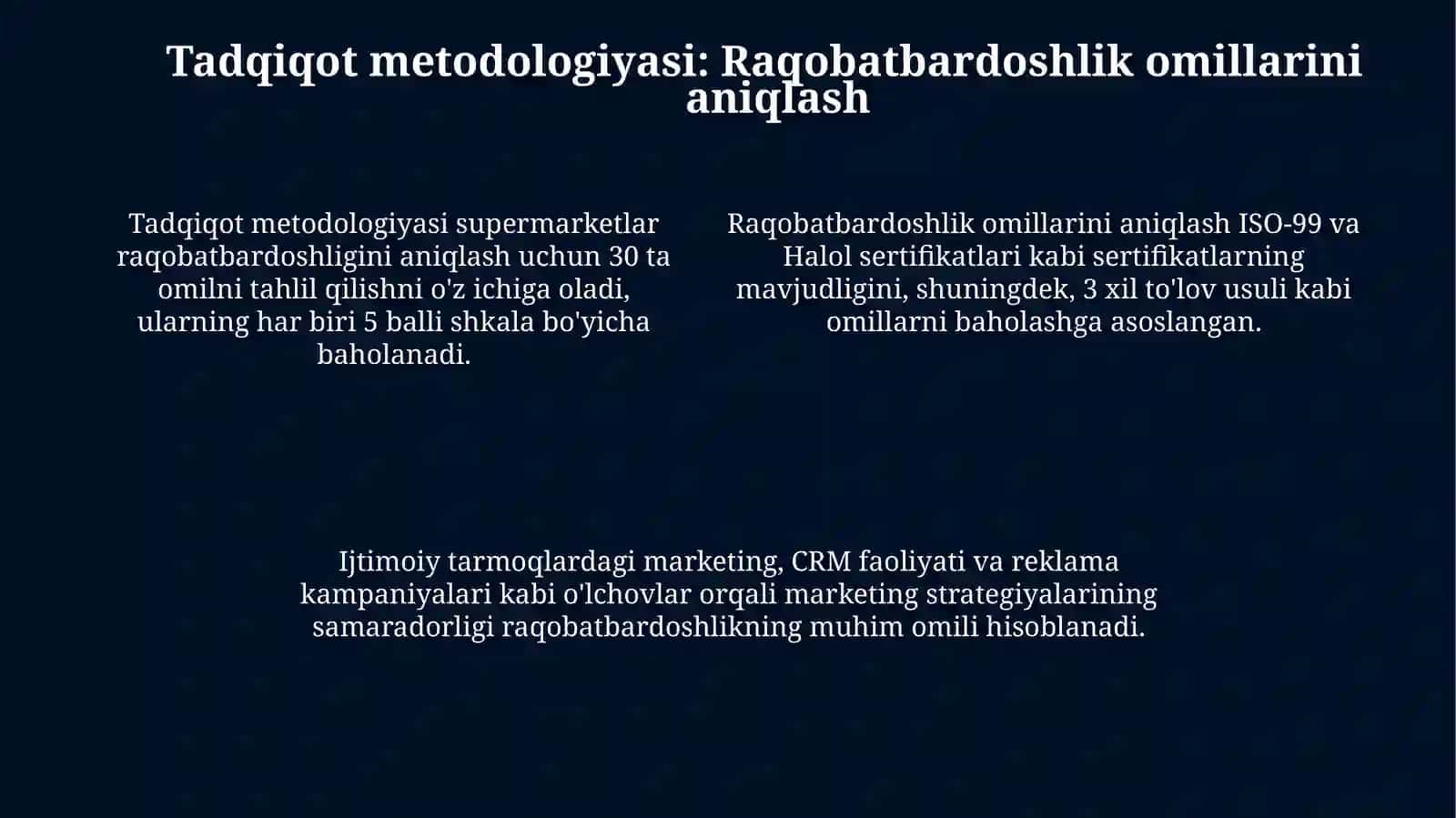 Korzinka, Havas va Makrosupermarketlarining raqobatbardoshliginitahlilqilish 4