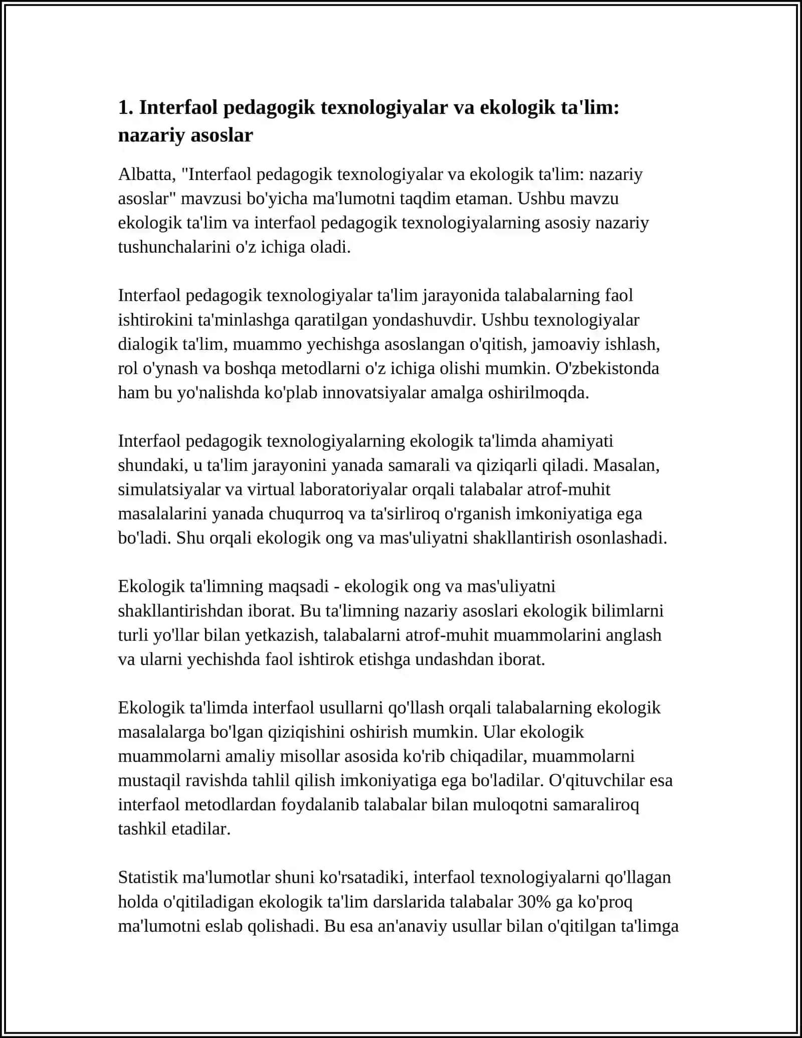 Interfaol pedagogik texnologiyalar va ekologik ta'lim: nazariy asoslar 4