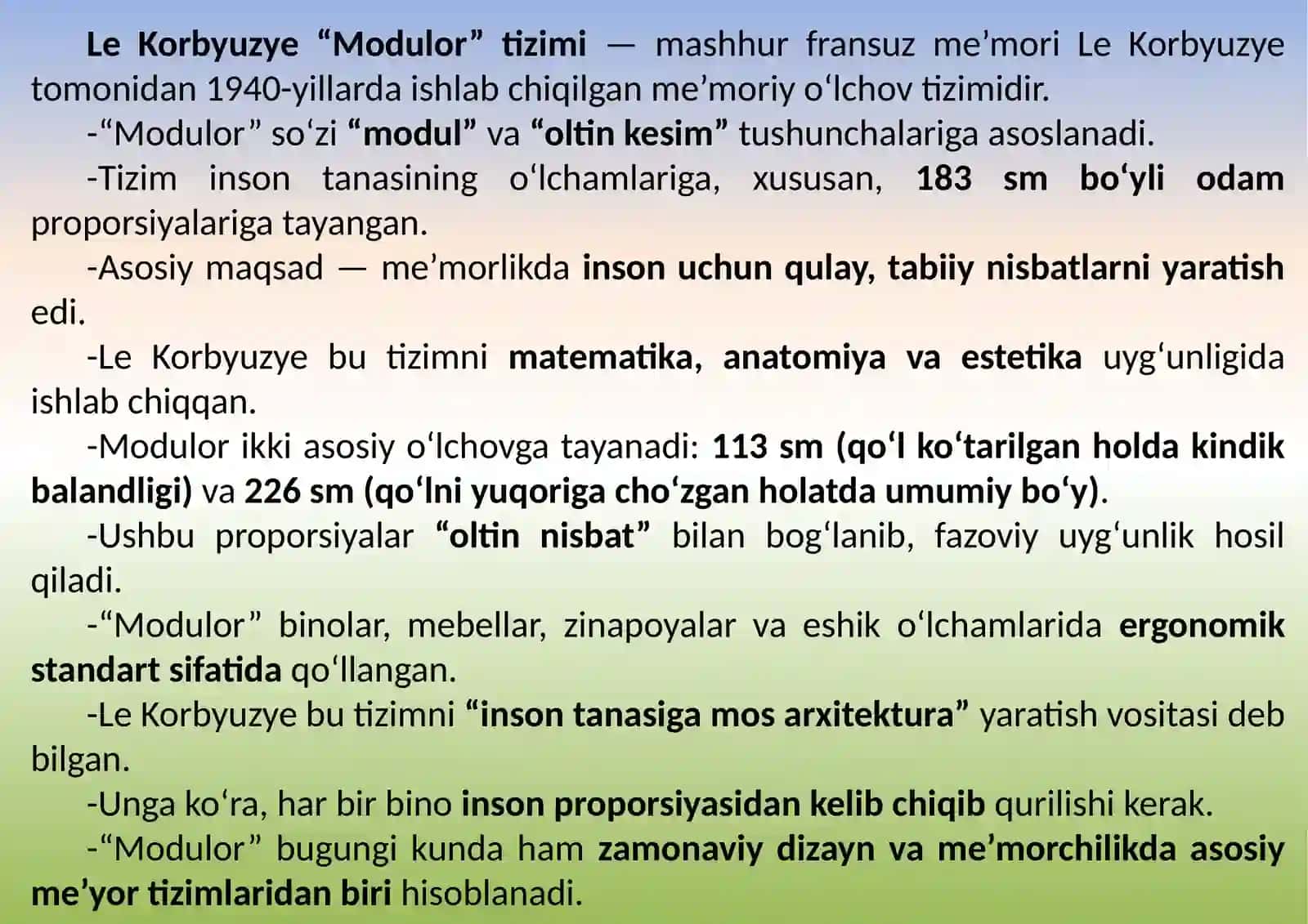 ARXITEKTURA ASOSLARI-INSON O‘LCHOVLARI, VITRUVIY TAMOYILLARI 4