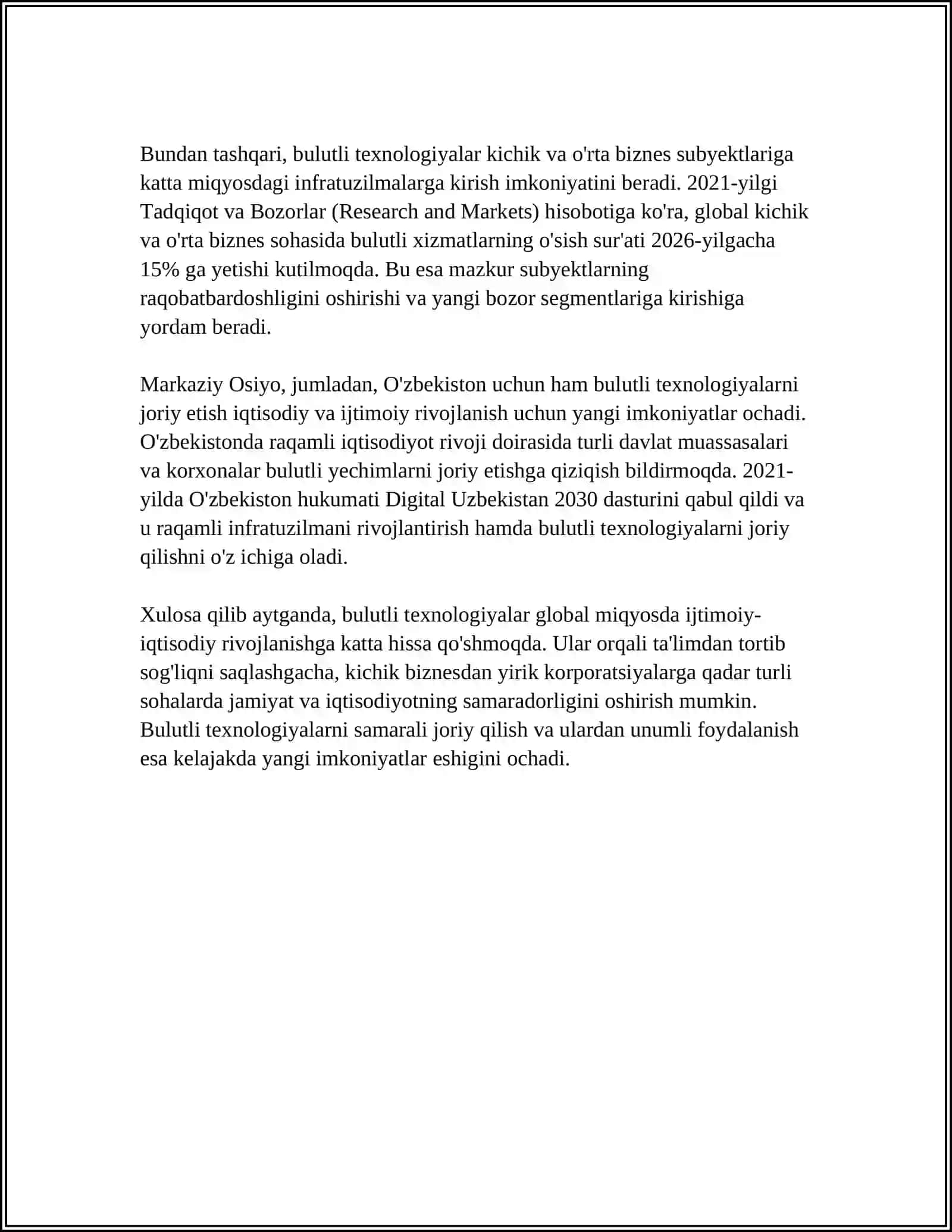 IQTISODIYOTDA BULUTLI TEXNOLOGIYALARNING O'RNI VA AHAMIYATI 4