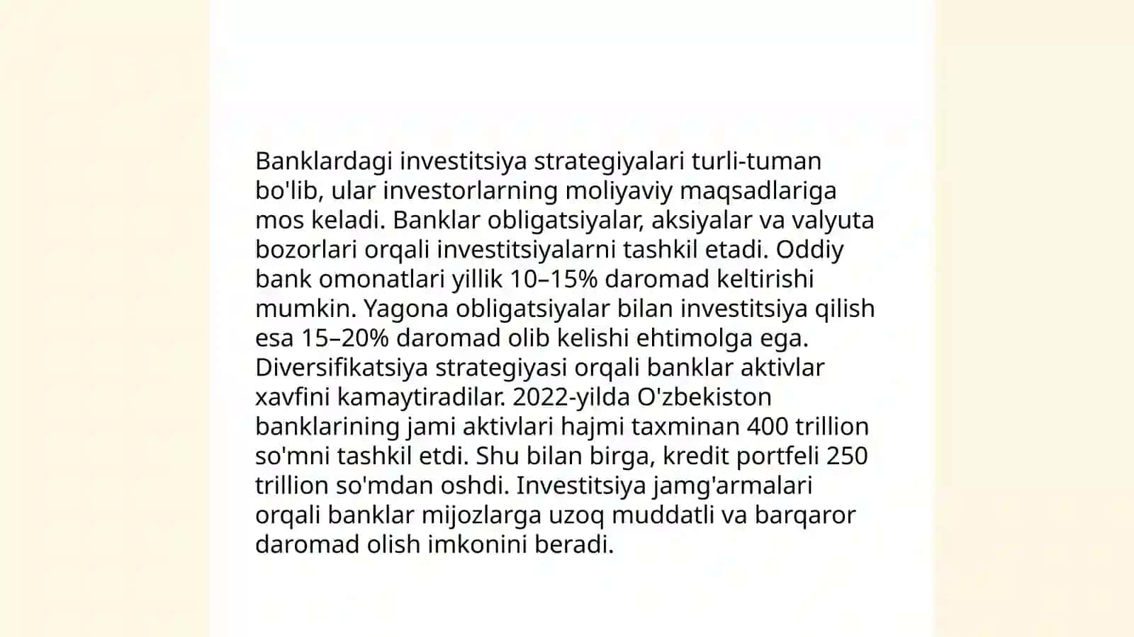 Banklardagi investitsiya faoliyati va investitsiya siyosati 4