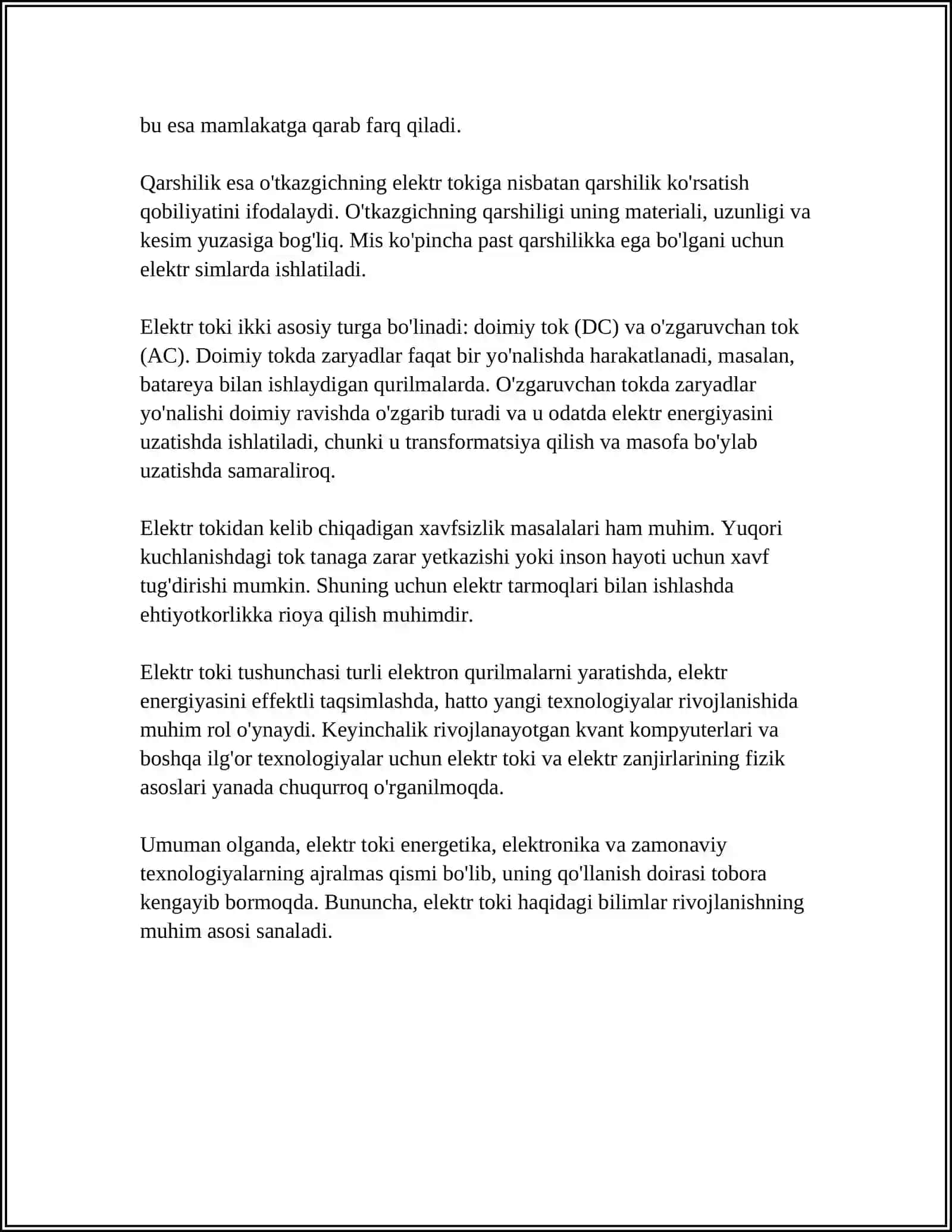 ELEKTR TOK, KUCHLANISH, QUVVAT VA QARSHILIK HAQIDA MA’LUMOT VA SXEMALARI 4