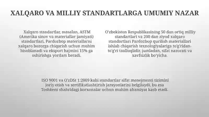 Pardozbop Qurilish Materiallari Ishlab Chiqarish Texnologiyalarida Standartlarni Qo‘llash 4