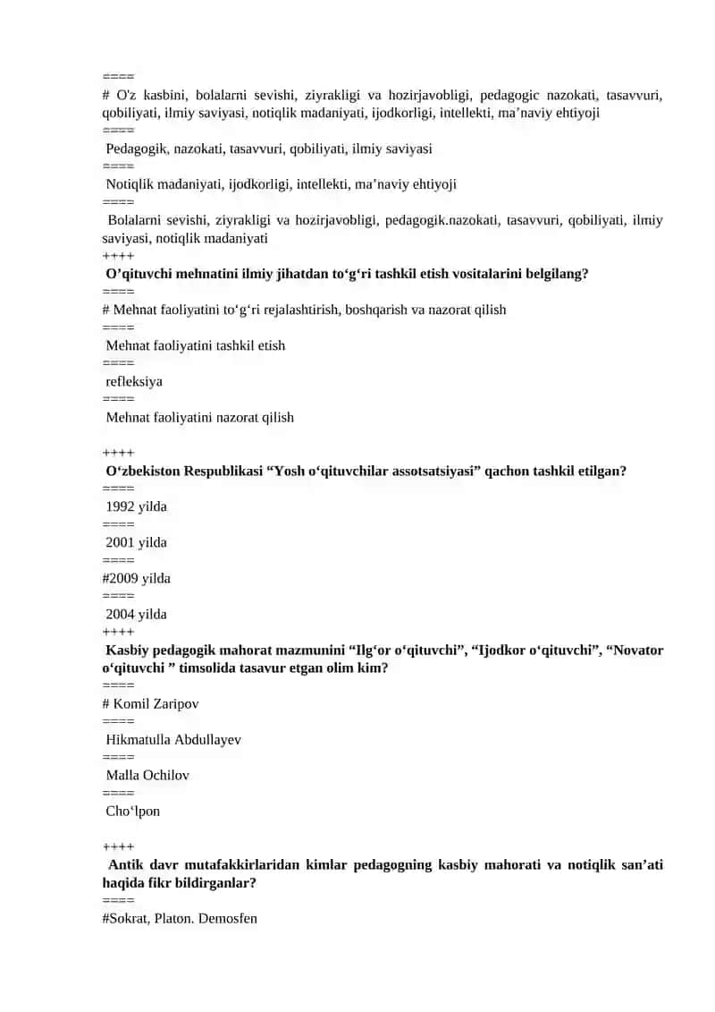 pedagogik mahorat FaniDAN TEST 4