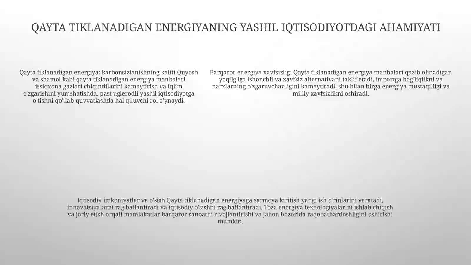 Qayta tiklanadigan energiya manbalariningO‘Rni 4
